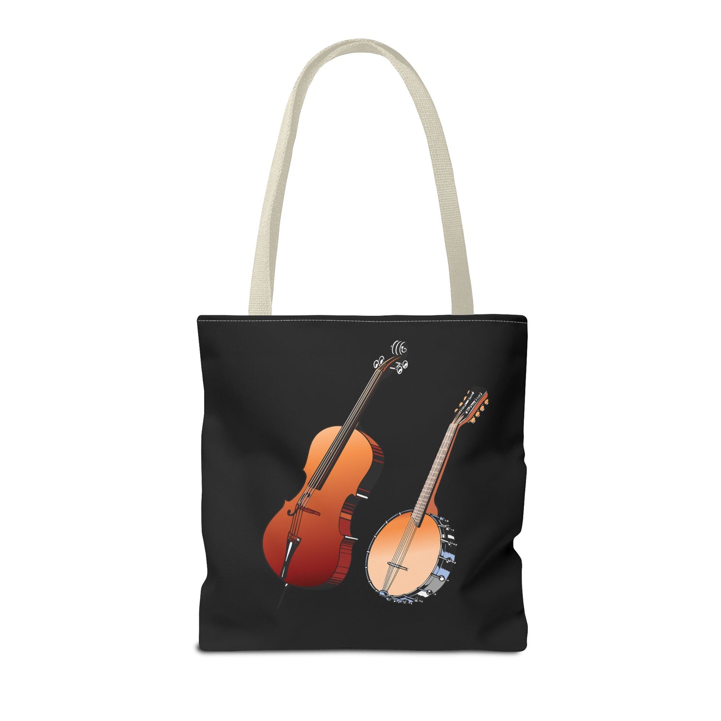 Musical Instruments Tote Bag, Music Lover Gift, Banjo and Cello Design, Stylish Grocery Tote, Concert Bag, Eco-Friendly Carryall
