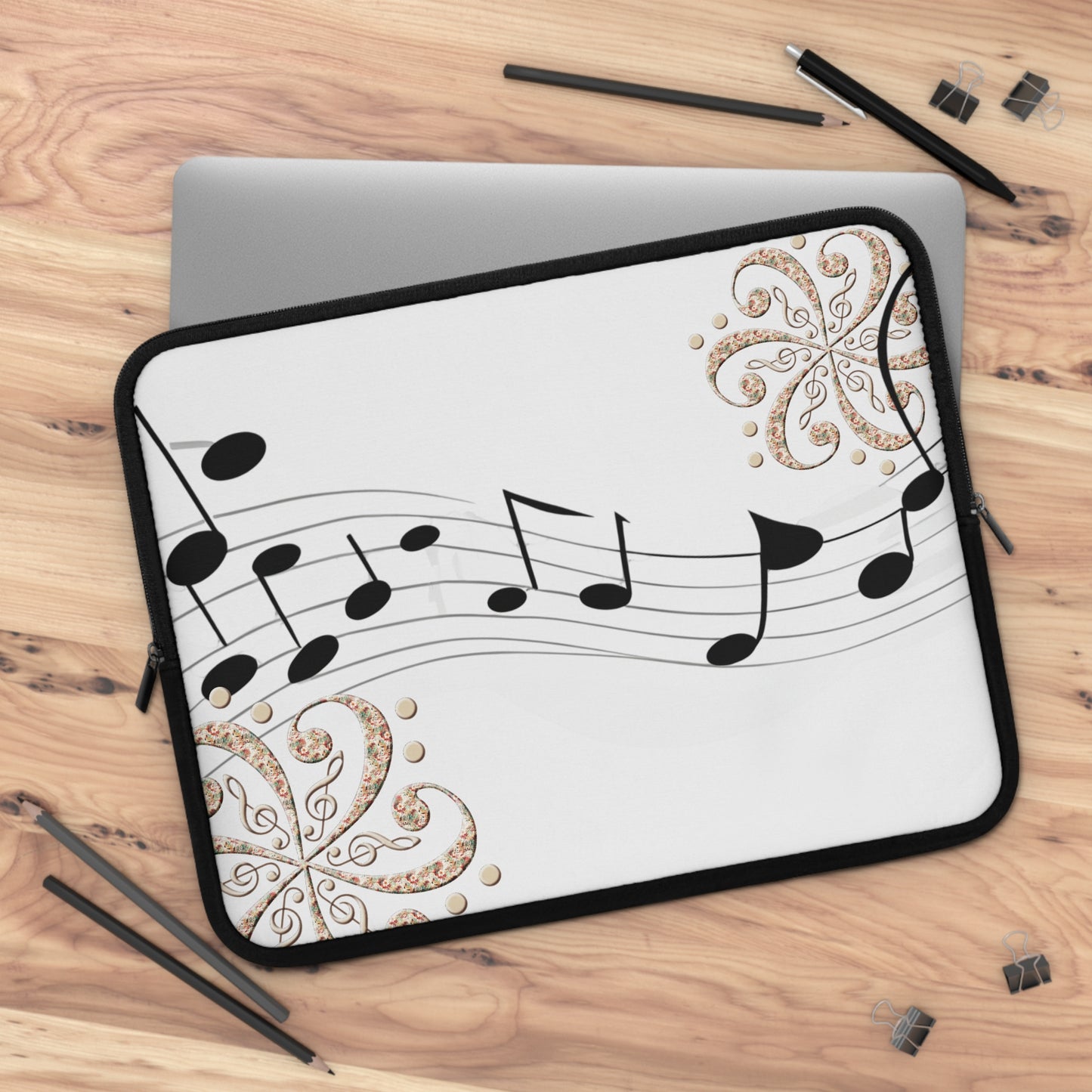 Musical Notes Laptop Sleeve | Perfect Gift for Music Lovers, Stylish Tech Accessory, Holiday Gift, Decor for Home Office, Music-Themed