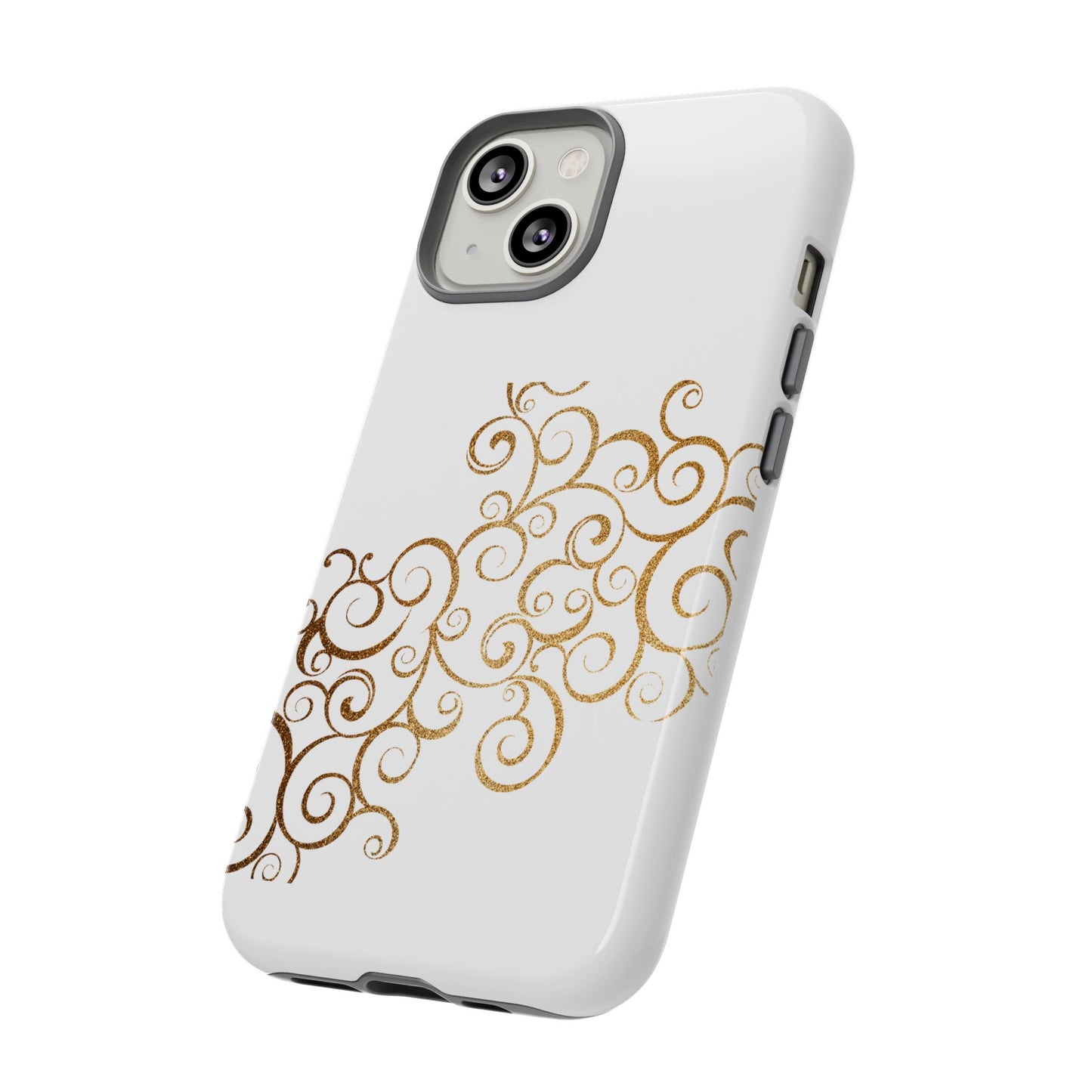Elegant Floral Phone Case, Tough Cases, Gold Swirls, Stylish Protection, Trendy Gift, Chic Accessory