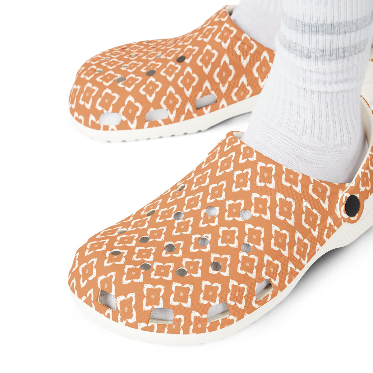 EVA Foam Clogs — Terracotta Geometric Pattern Slip-On Shoes
