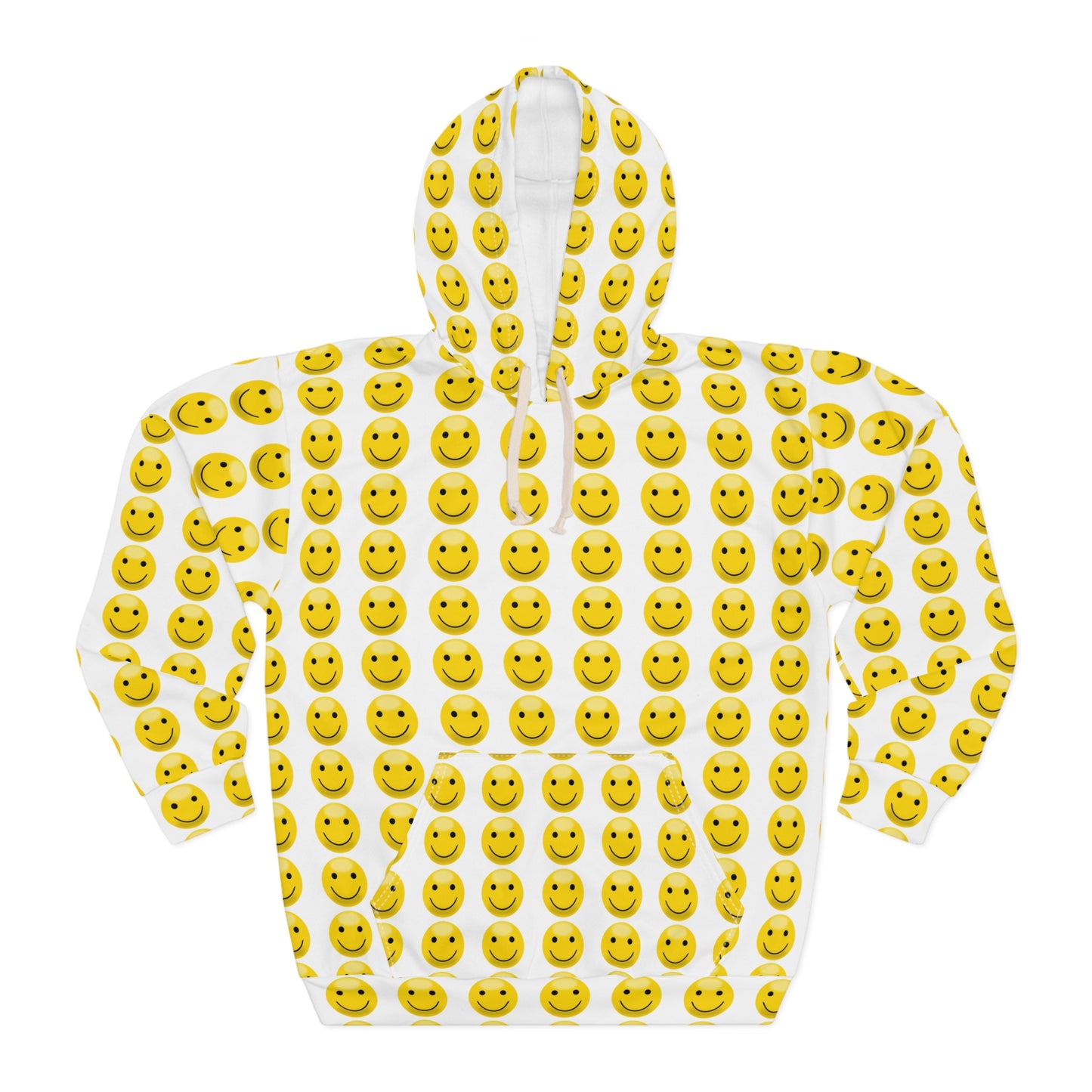 Smiley Face Hoodie - Unisex Pullover with All-Over Print, Perfect for Casual Outings, Gifts for Teens, Cozy Loungewear, and Happy Occasions