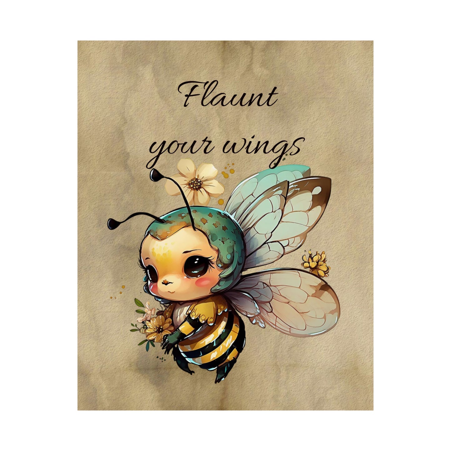 Whimsical Bee Poster Art - Flaunt Your Wings, Cute Bee Decor, Nursery Wall Art, Gift for Kids, Insect Lover's Gift
