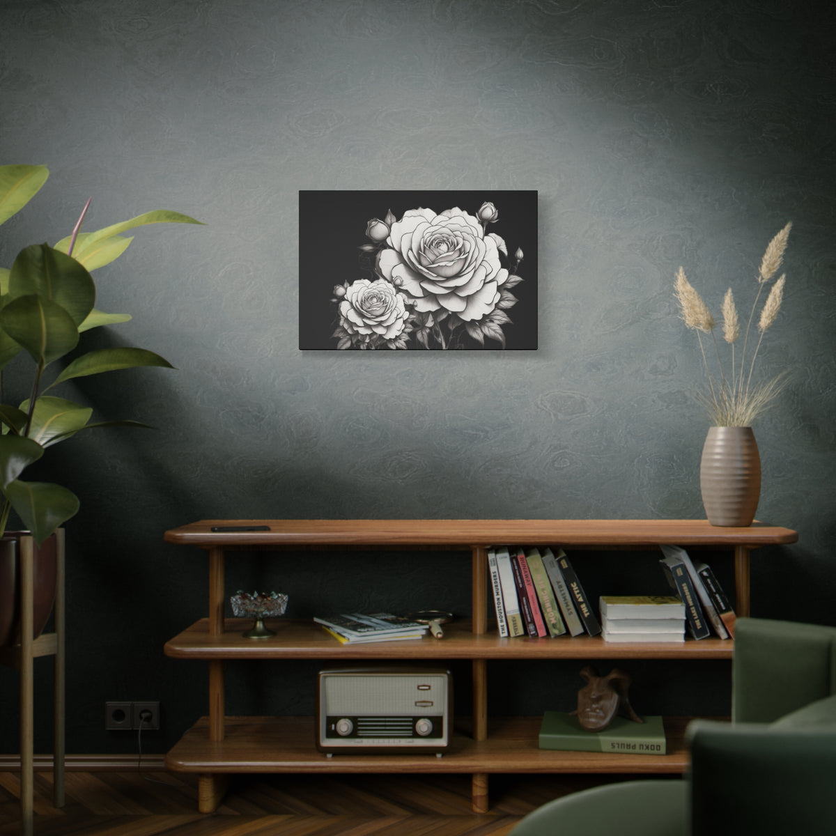 Monochrome Rose Canvas Print — Black & White Floral Wall Art