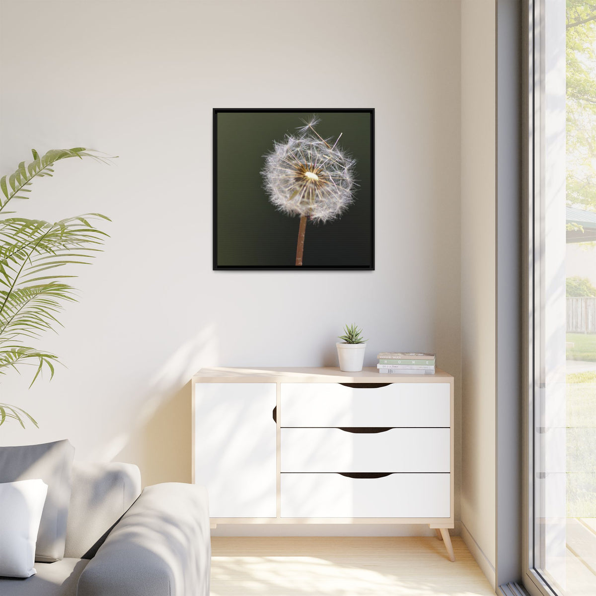 Framed Dandelion Canvas Print — Matte Botanical Wall Art