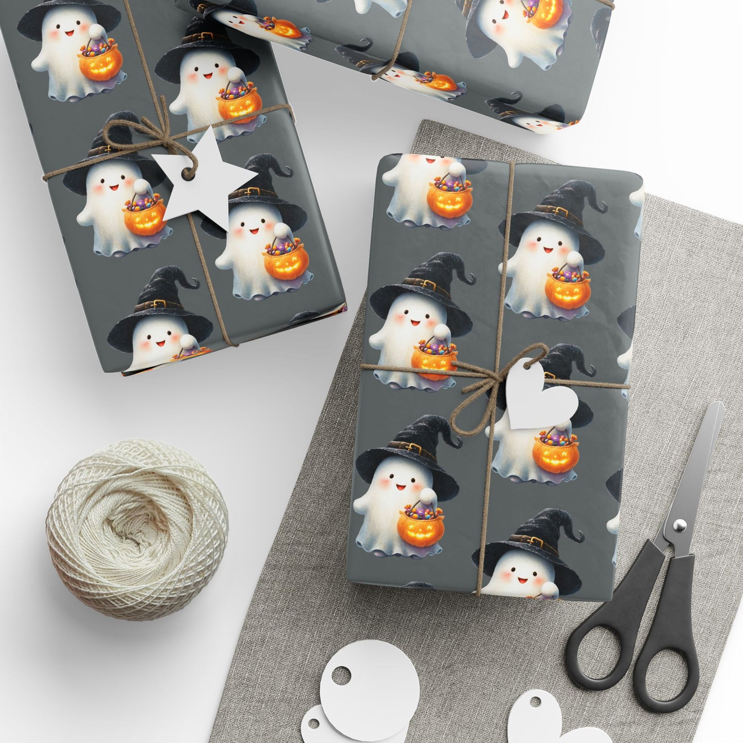 Ghostly Halloween Wrapping Paper, Spooky Gift Wrap, Treats & Trick Paper, Festive Holiday Supplies, Cute Ghost Design