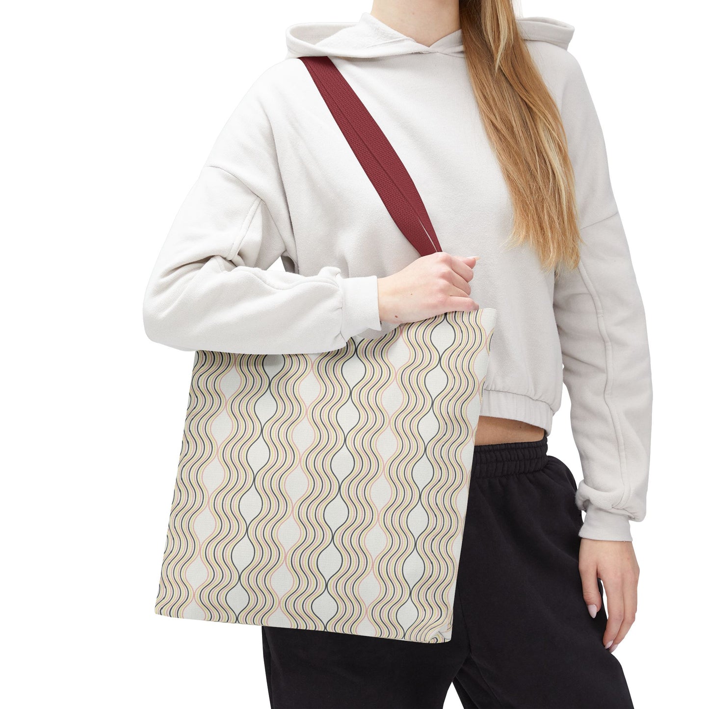 Waves Pattern Tote Bag, Boho Chic Handbag, Everyday Carry, Beach Bag, Gift for Her, Eco-Friendly Style