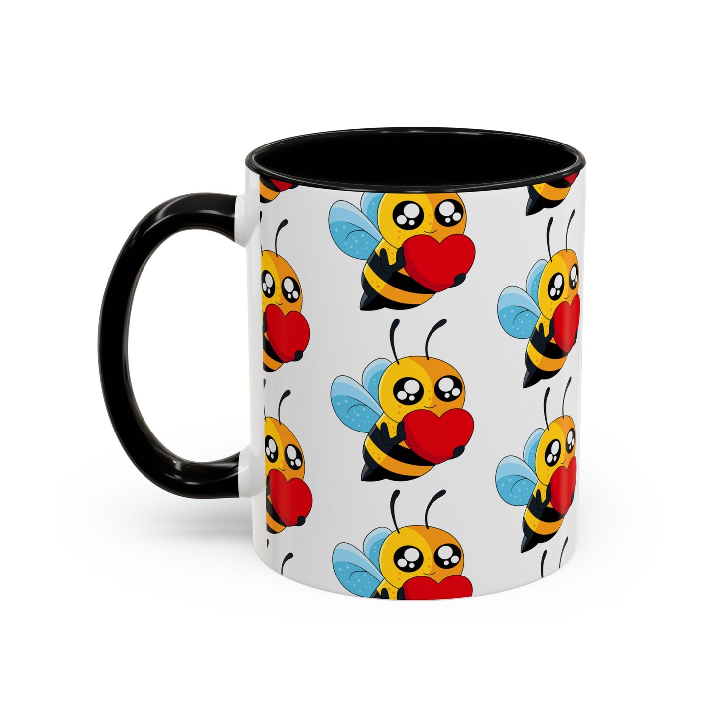 Cute Bee Love Accent Coffee Mug, Cute Floral Mug, Cheerful Bee Design