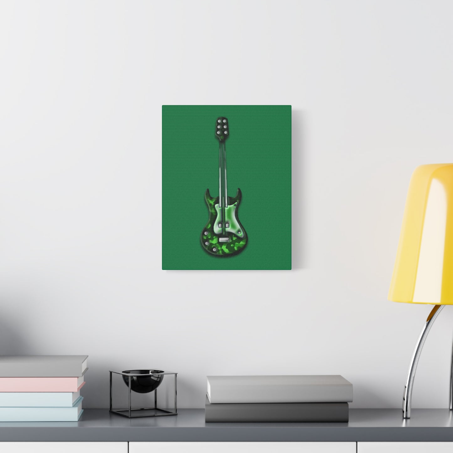 Green Electric Guitar Canvas Art, Music Wall Decor, Rock n Roll Gift, Guitar Lover's Art, Stretched Green Canvas, Home Theater Decor