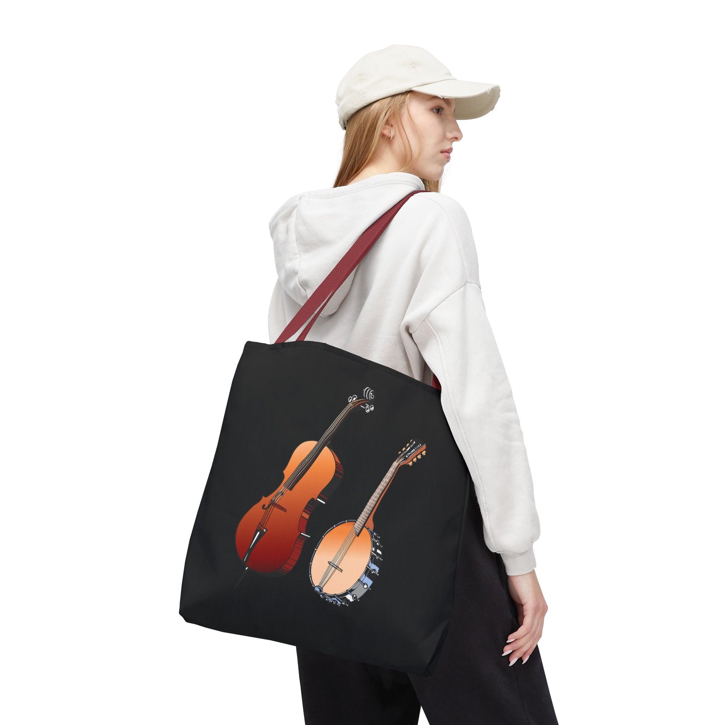 Musical Instruments Tote Bag, Music Lover Gift, Banjo and Cello Design, Stylish Grocery Tote, Concert Bag, Eco-Friendly Carryall