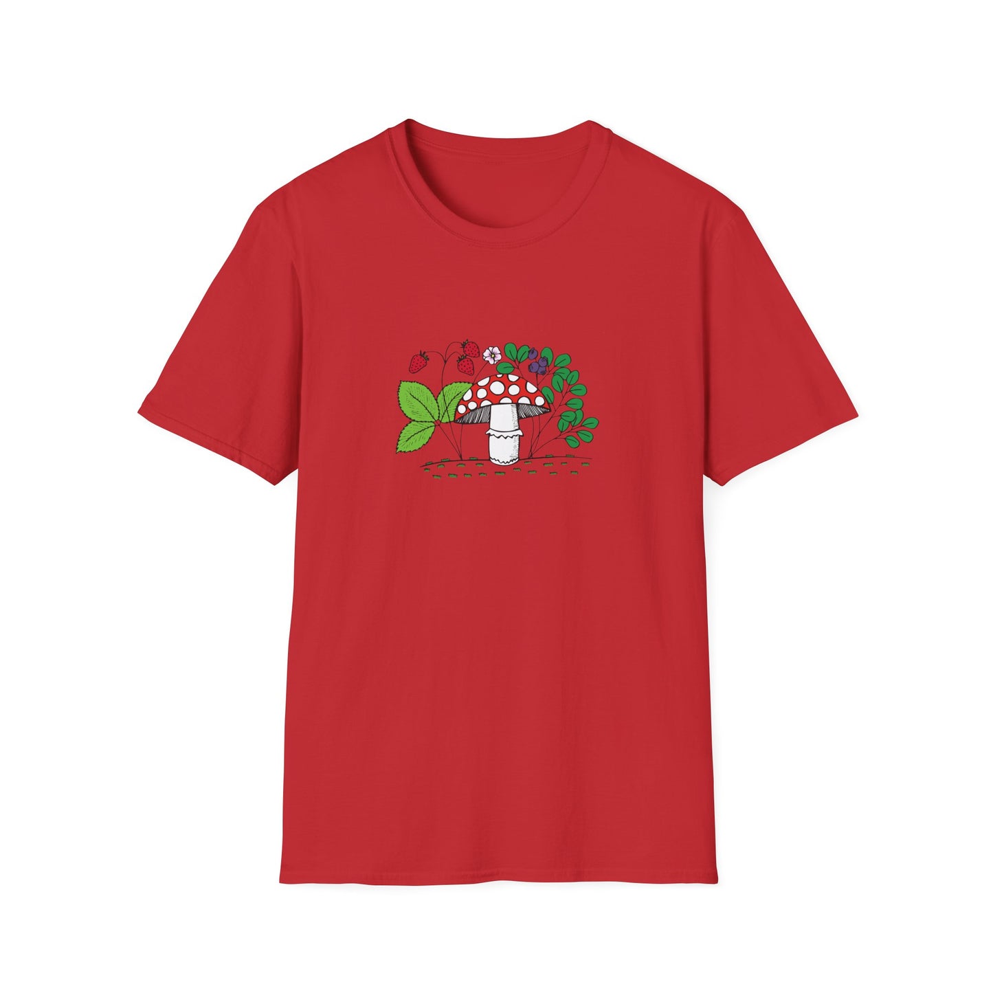 Whimsical Mushroom T-Shirt for Nature Lovers, Casual Tees, Gift for Gardeners, Unisex Softstyle Shirt, Eco-Friendly Apparel