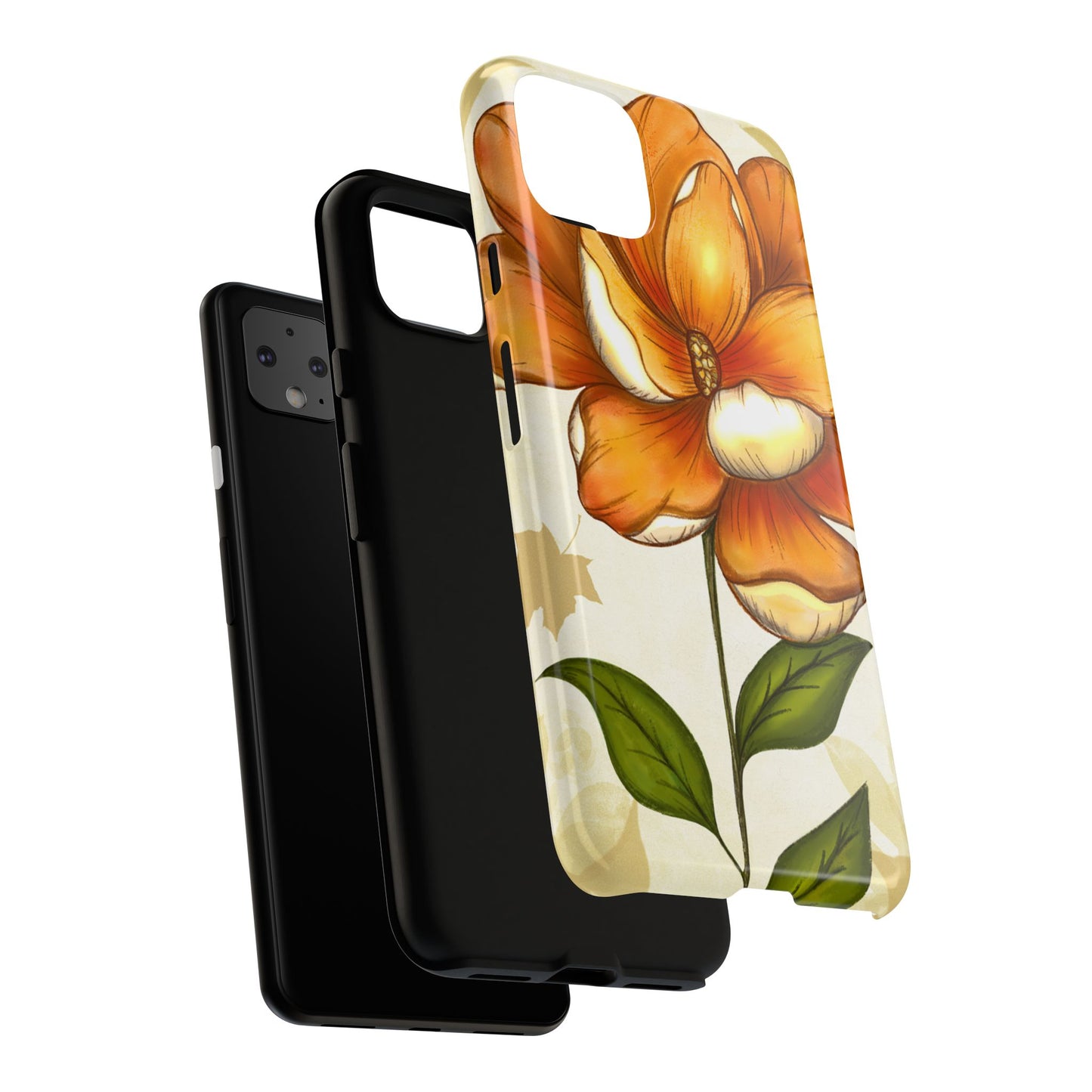 Floral Phone Case with Orange Flower Design, Tough Phone Cover, Floral Gift, Stylish Tech Accessory, Nature Lovers, Spring Vibes