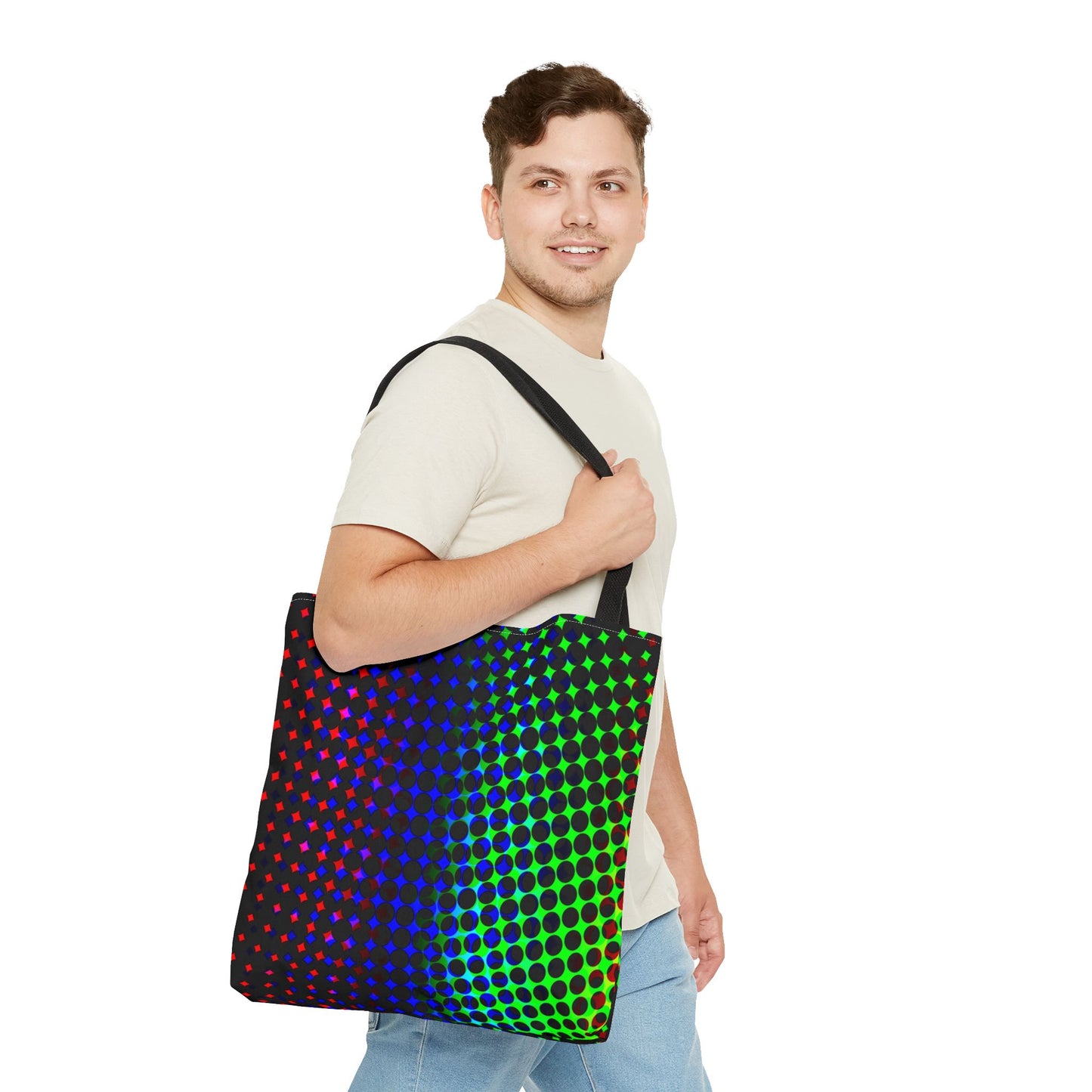 Vibrant Dot Print Tote Bag - Colorful Reusable Shopping Bag, Beach Tote