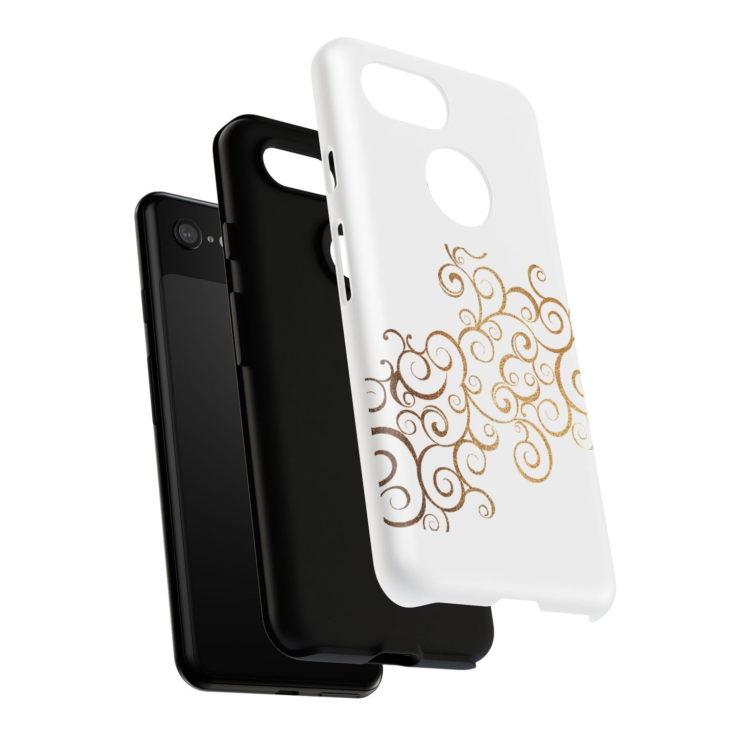 Elegant Floral Phone Case, Tough Cases, Gold Swirls, Stylish Protection, Trendy Gift, Chic Accessory