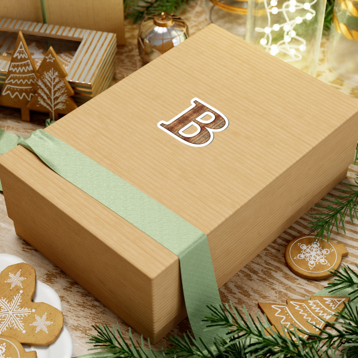 Woodgrain Letter B Kiss-Cut Sticker — Rustic Monogram Decal for Laptops, Water Bottles & Gifts