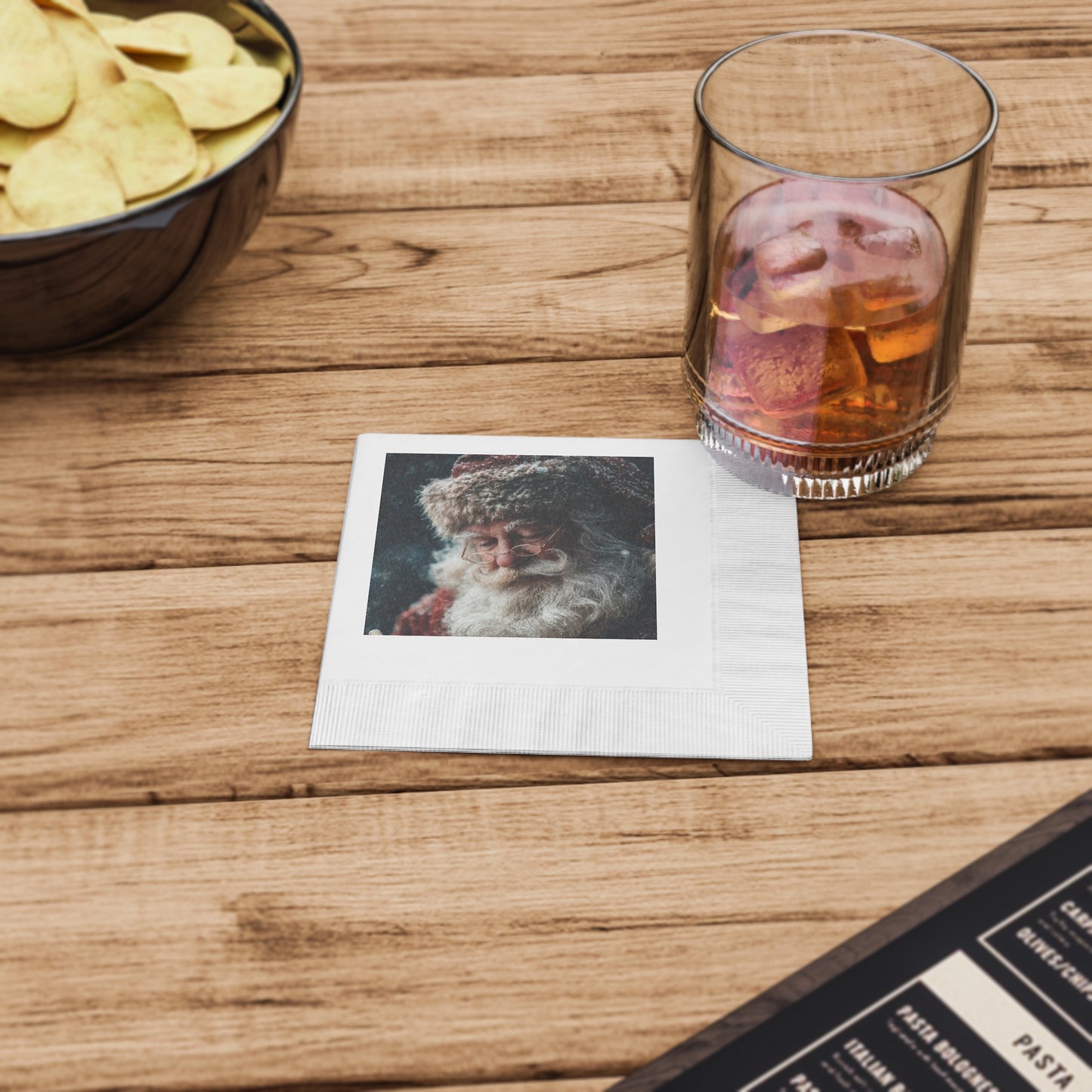 White Coined Napkins- Santa