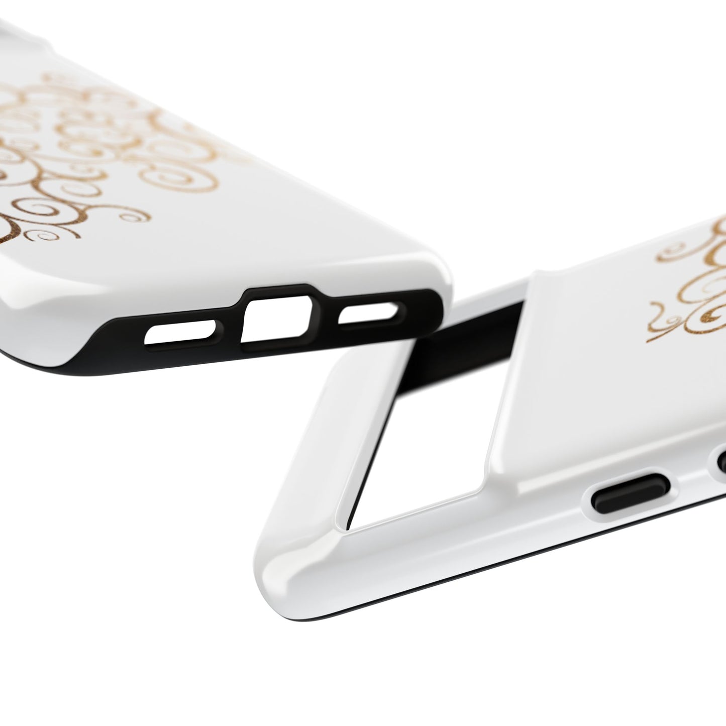 Elegant Floral Phone Case, Tough Cases, Gold Swirls, Stylish Protection, Trendy Gift, Chic Accessory