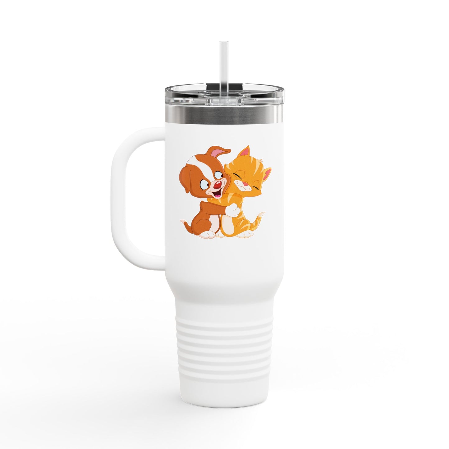 Whimsical Pet Love Insulated Travel Mug, Cute Animal Travel Mug, 40oz Coffee Cup, Dog Cat Drinkware, Funny Gift for Pet Lovers