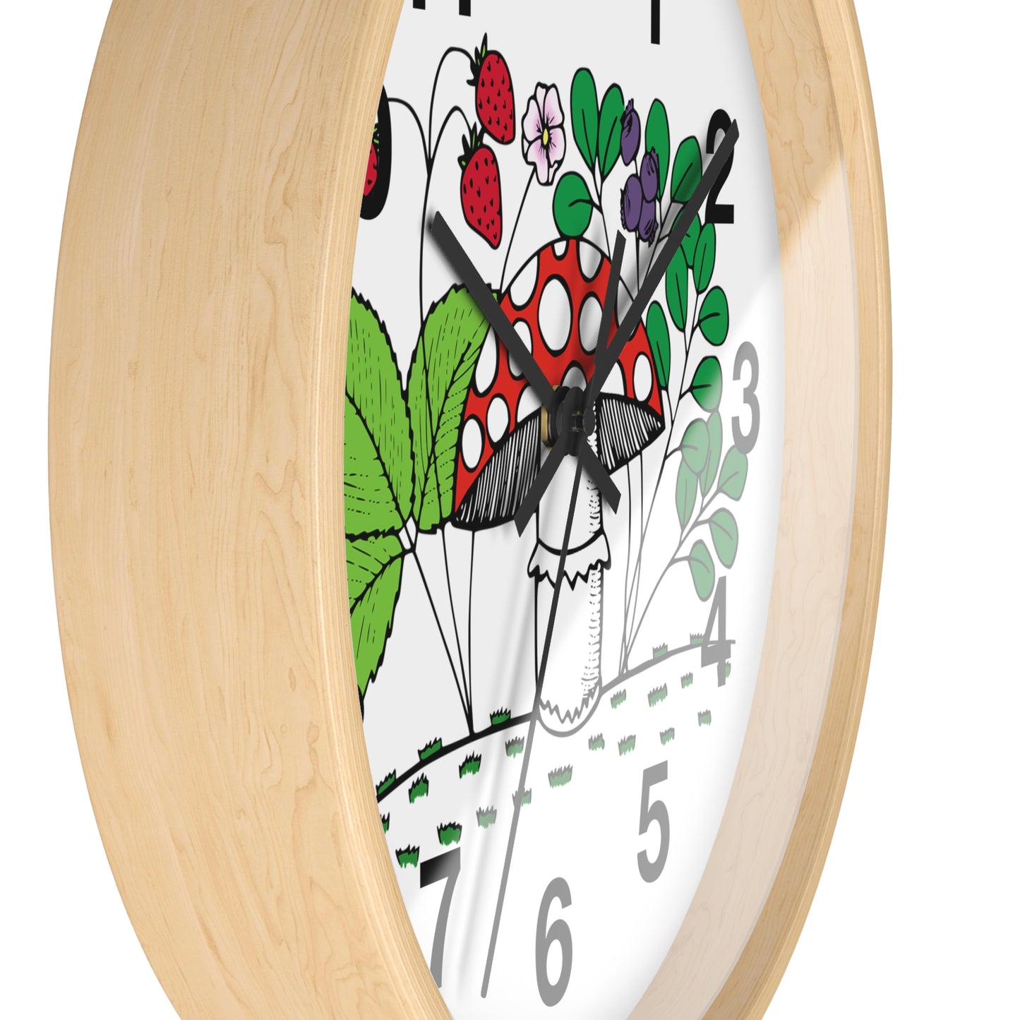 Charming Nature-Inspired Wall Clock with Mushroom and Berries, Home Decor, Rustic Clock, Gift for Nature Lovers, Boho Wall Art
