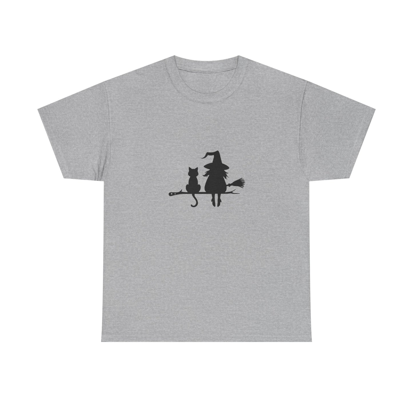 Witch and Cat Tee | Spooky Unisex Shirt for Halloween | Cute Witchwear for Cat Lovers | Fall Wardrobe Essential | Gift for Magical Friends