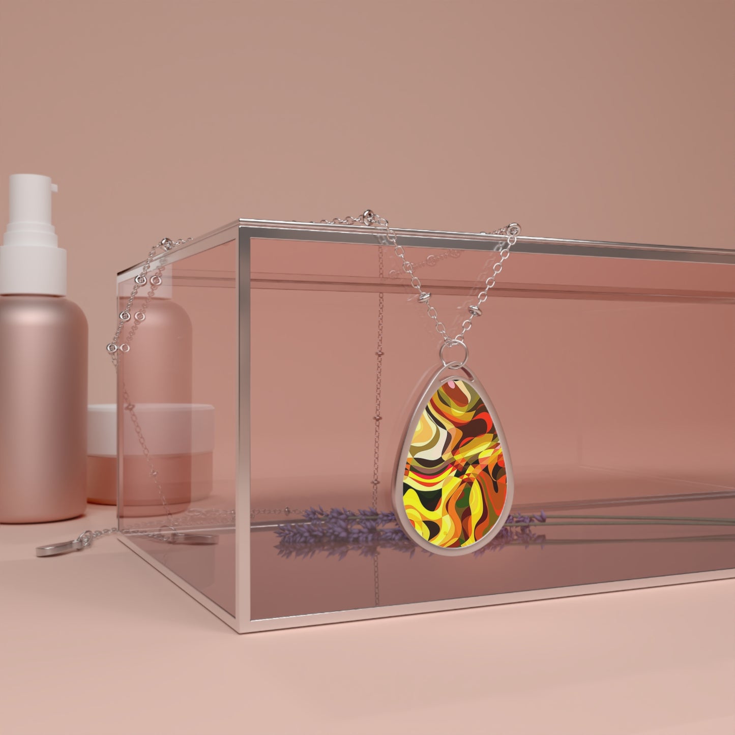 Colorful Boho Oval Necklace, Art Pendant, Unique Gift for Her, Handmade Jewelry