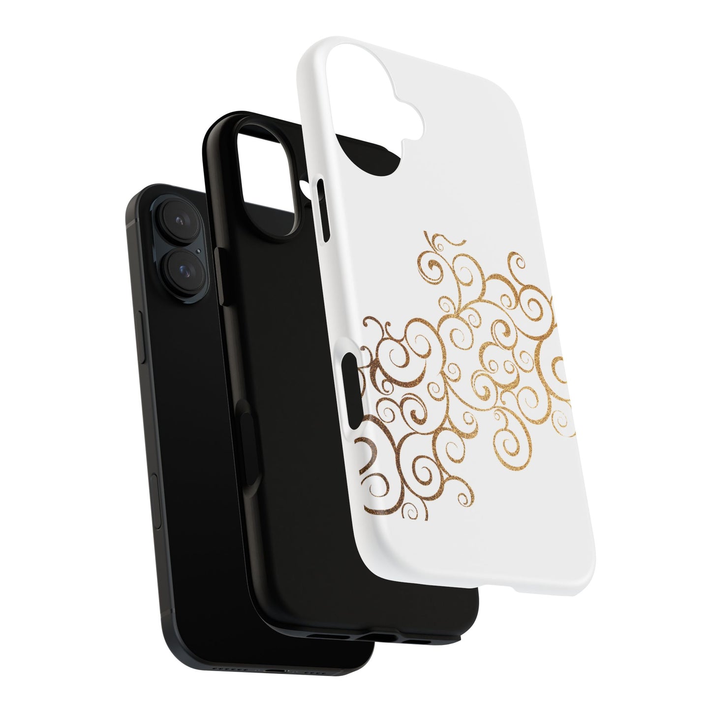 Elegant Floral Phone Case, Tough Cases, Gold Swirls, Stylish Protection, Trendy Gift, Chic Accessory