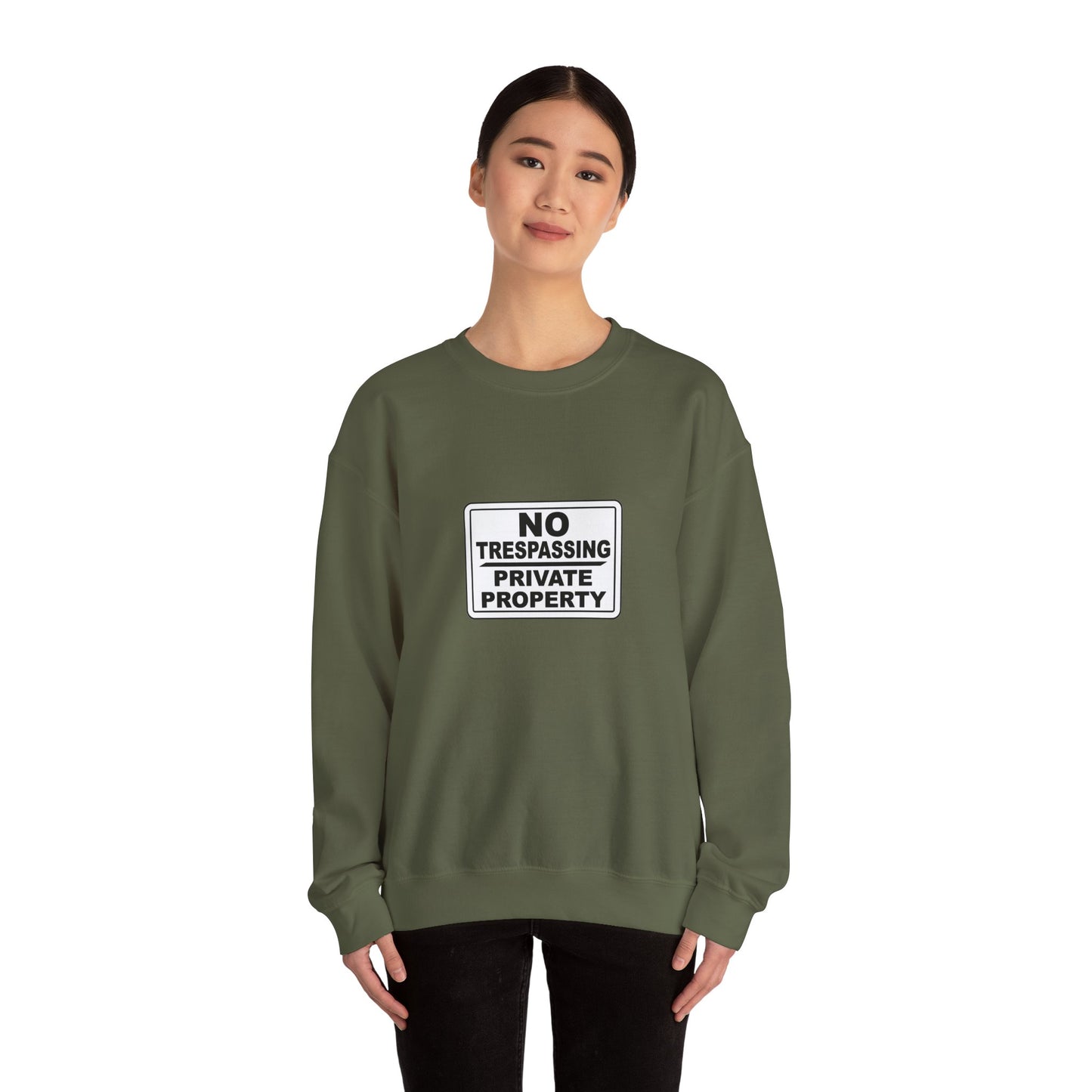 No Trespassing Crewneck Sweatshirt, Unisex Sweatshirt, Cozy Apparel, Casual Outfit, Gift for Homeowners, Security Sweater