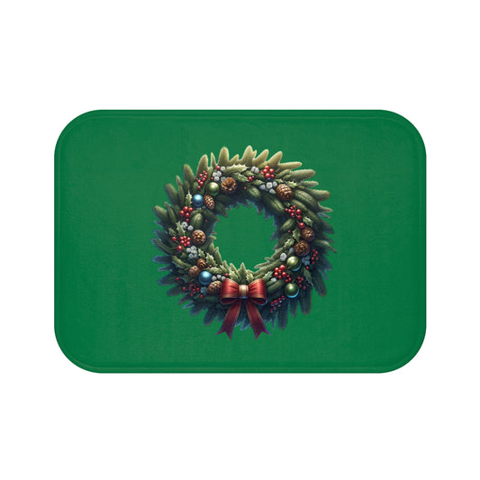Christmas Wreath Bath Mat, Holiday Floor Rug, Seasonal Bathroom Decor, Festive Area Mat, Cozy Home Gift