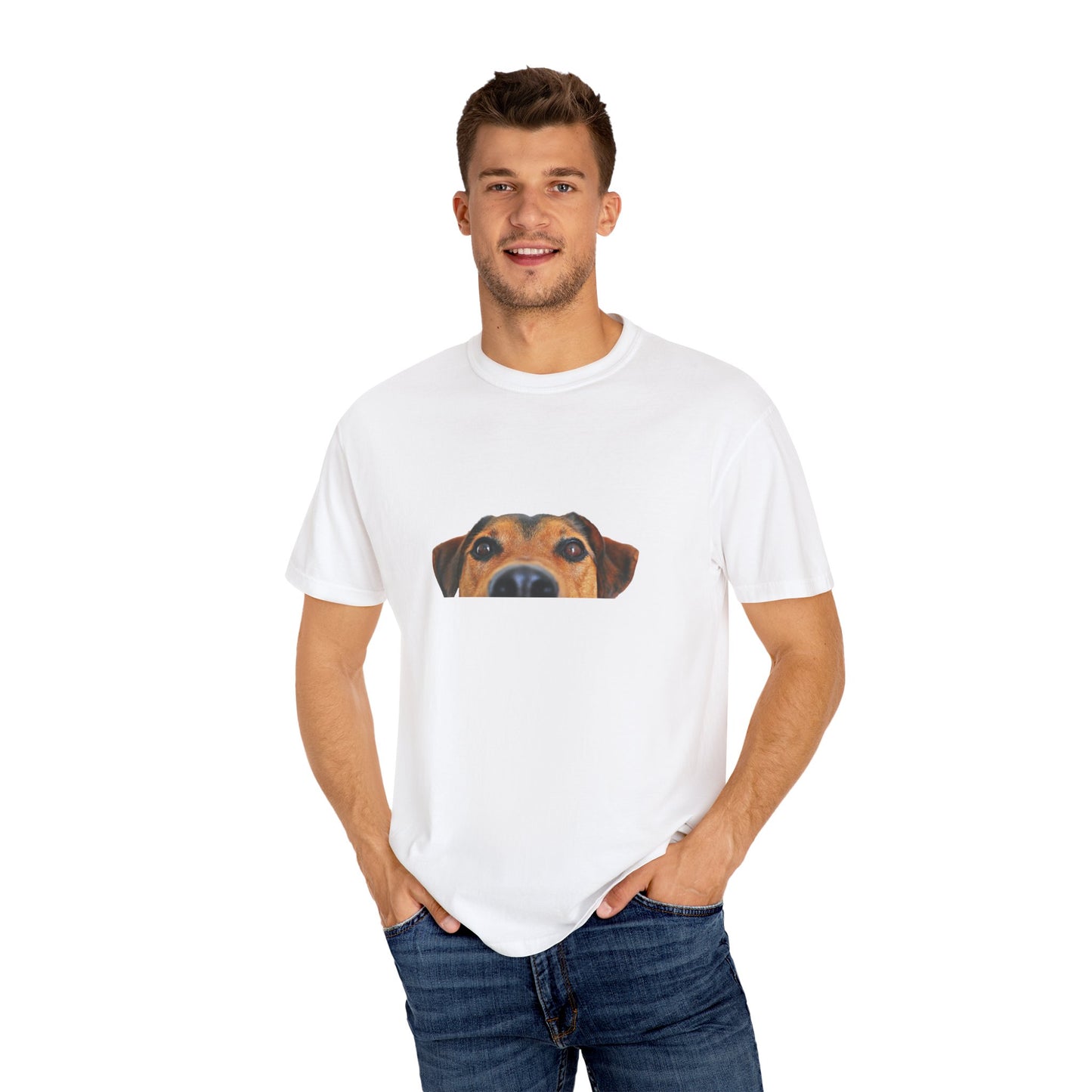 Cute Dog Face Unisex Garment-Dyed T-shirt, Pet Lover Tee, Animal Community Shirt, Birthday Gift, Casual Wear, Dog Lover's Merch