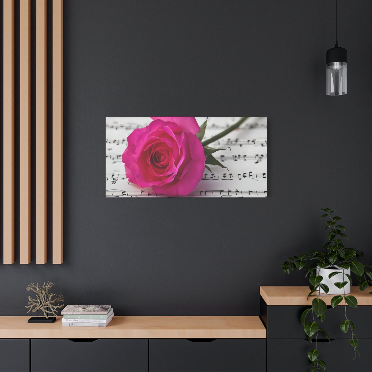 Stretched Canvas Art Print, Classic Rose on Sheet Music, Floral Wall Decor, Home Decoration, Gift for Music Lovers
