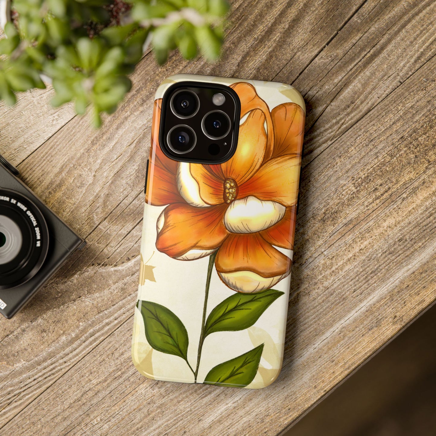 Floral Phone Case with Orange Flower Design, Tough Phone Cover, Floral Gift, Stylish Tech Accessory, Nature Lovers, Spring Vibes