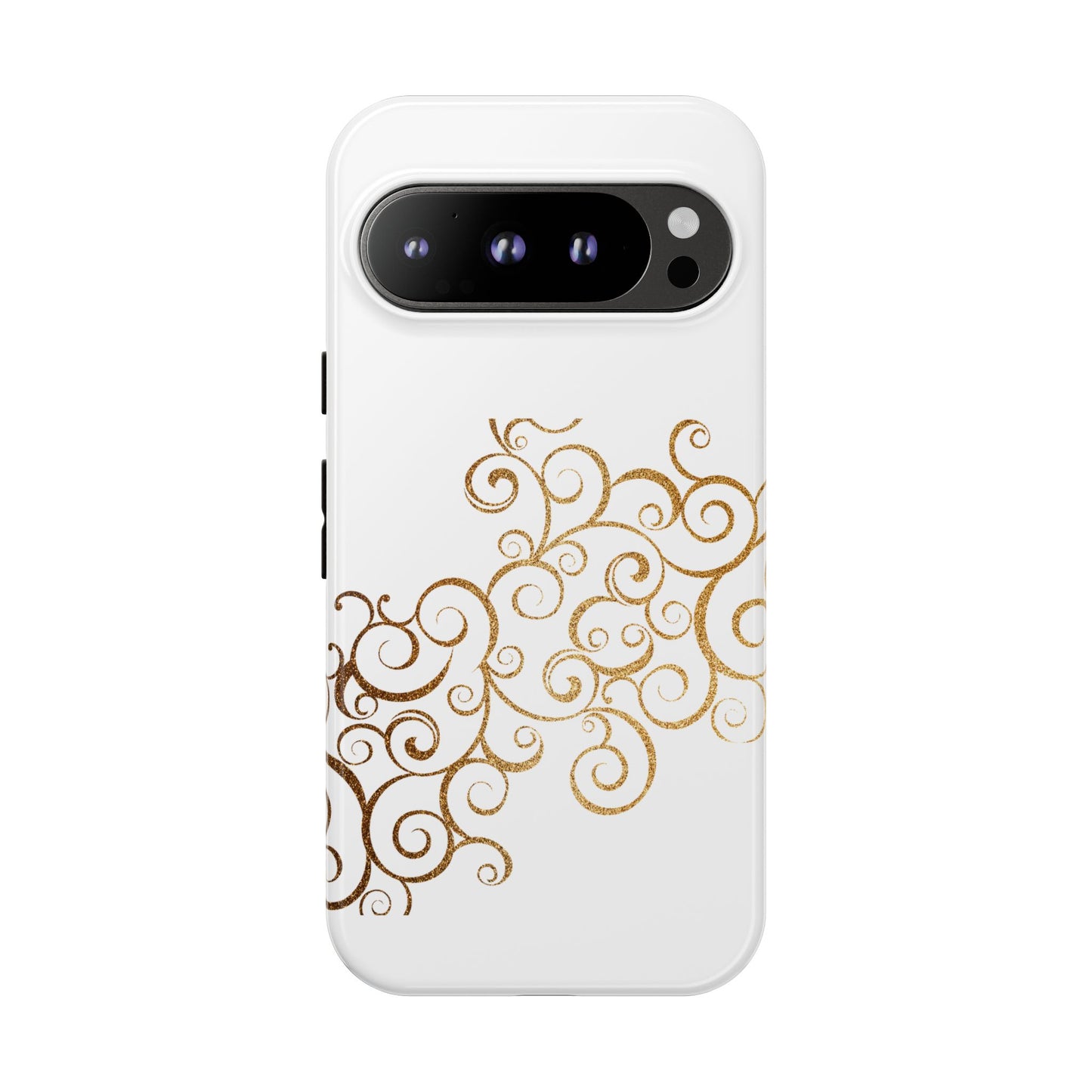 Elegant Floral Phone Case, Tough Cases, Gold Swirls, Stylish Protection, Trendy Gift, Chic Accessory