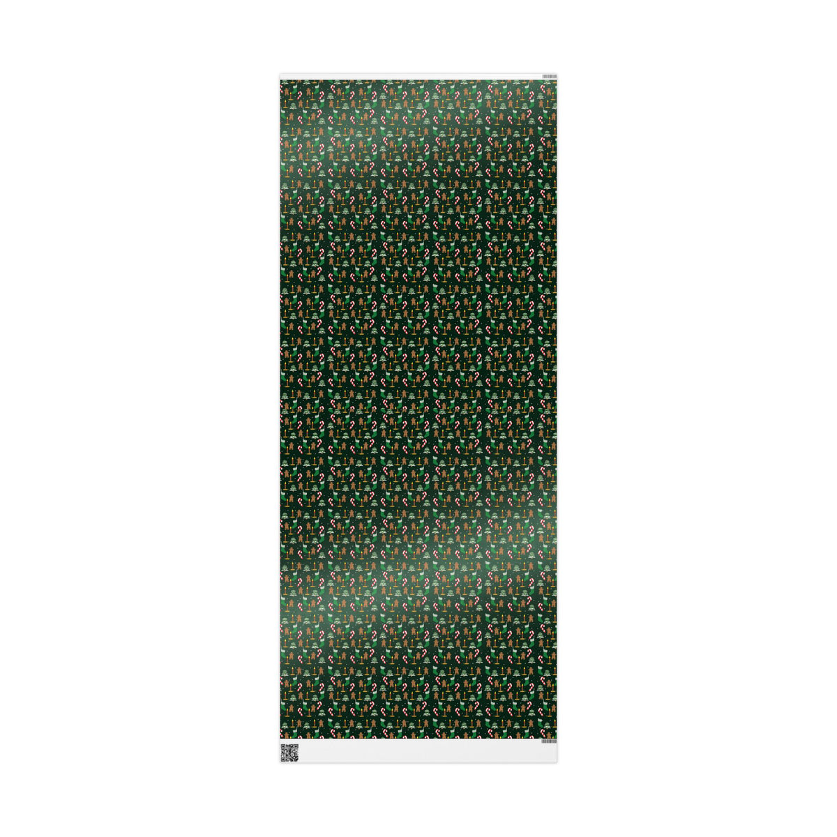 Christmas Wrapping Paper Roll — Gingerbread & Candy Cane Pattern on Dark Green