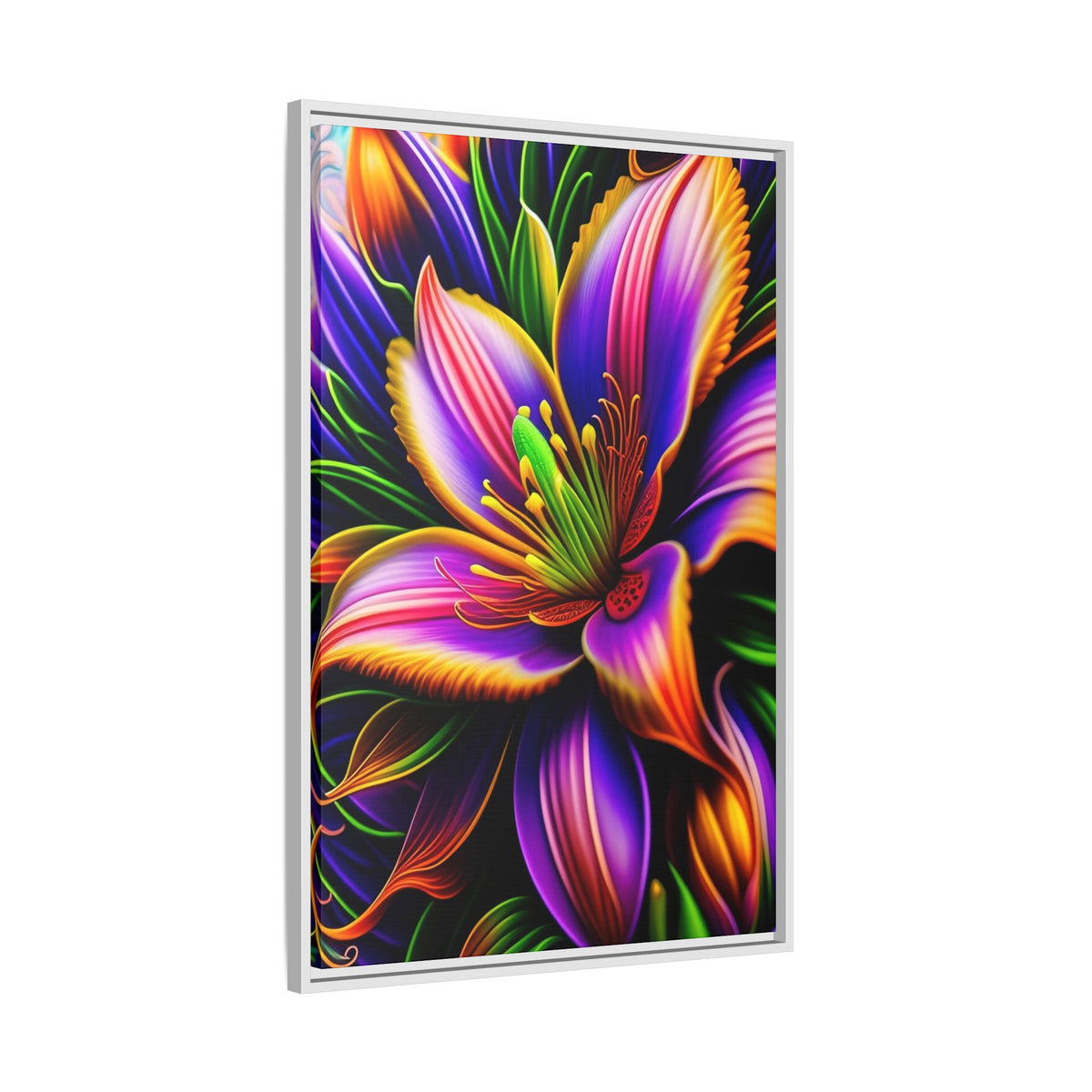 Vibrant Neon Floral Matte Canvas Print — Framed Wall Art