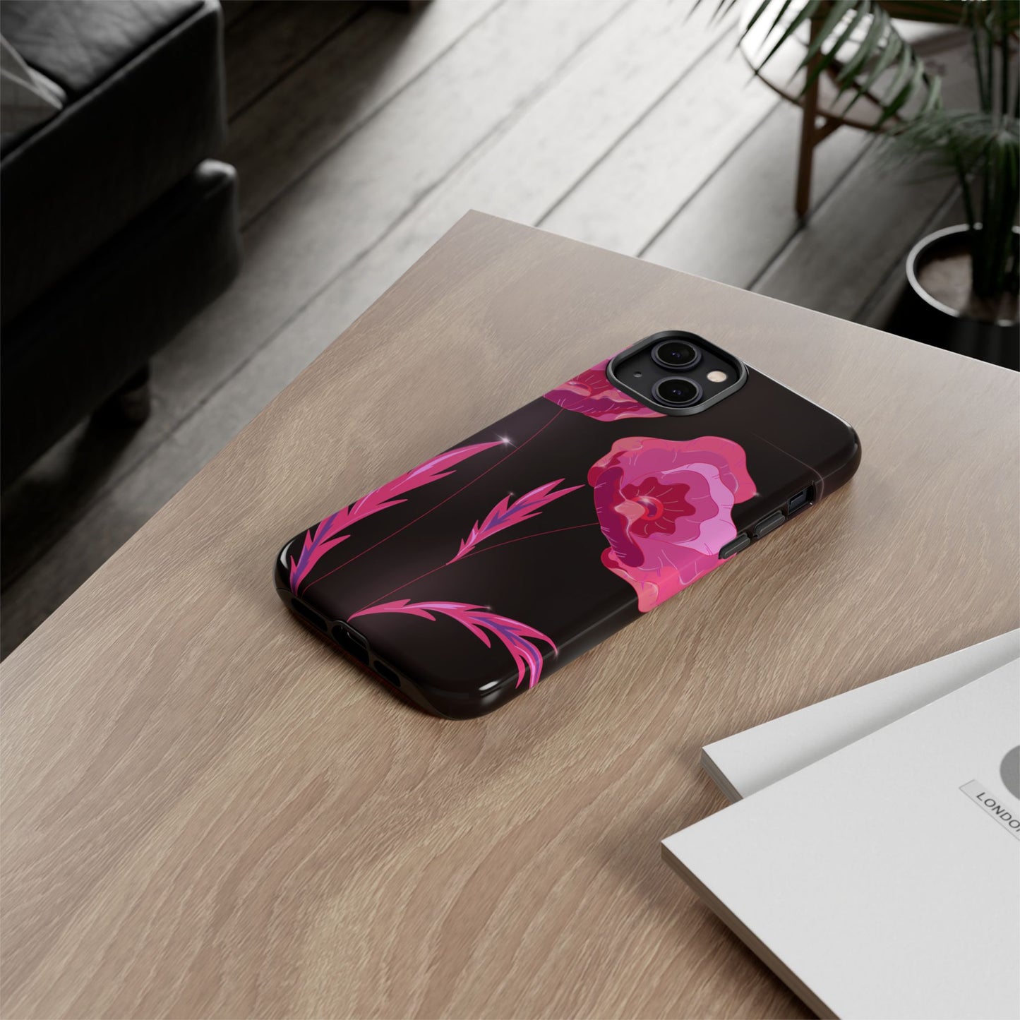 Floral iPhone Case | Tough Cases with Pink Poppy Design, Elegant Flower Phone Cover, Gift for Her, Spring Accessories, Chic Tech