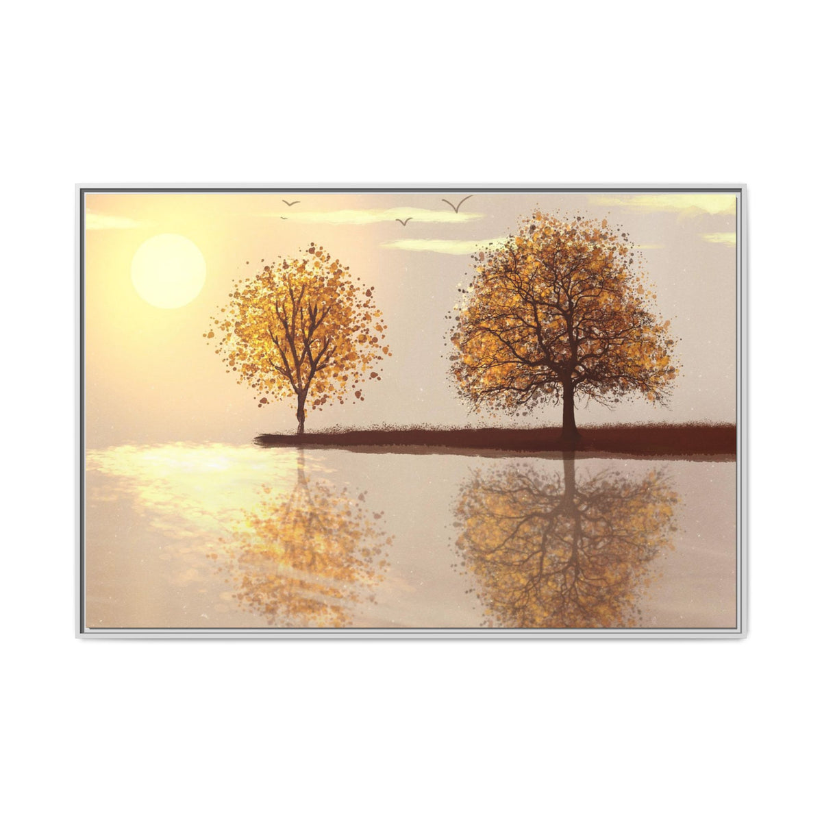 Framed Matte Canvas Wall Art — Golden Autumn Trees Reflection