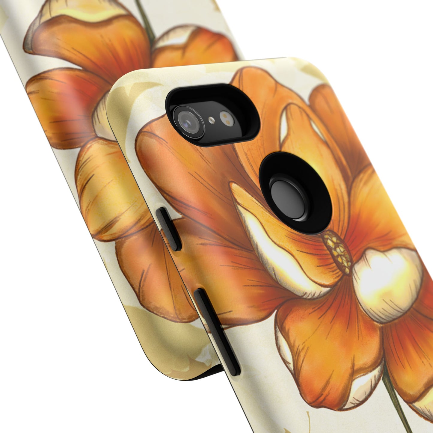 Floral Phone Case with Orange Flower Design, Tough Phone Cover, Floral Gift, Stylish Tech Accessory, Nature Lovers, Spring Vibes