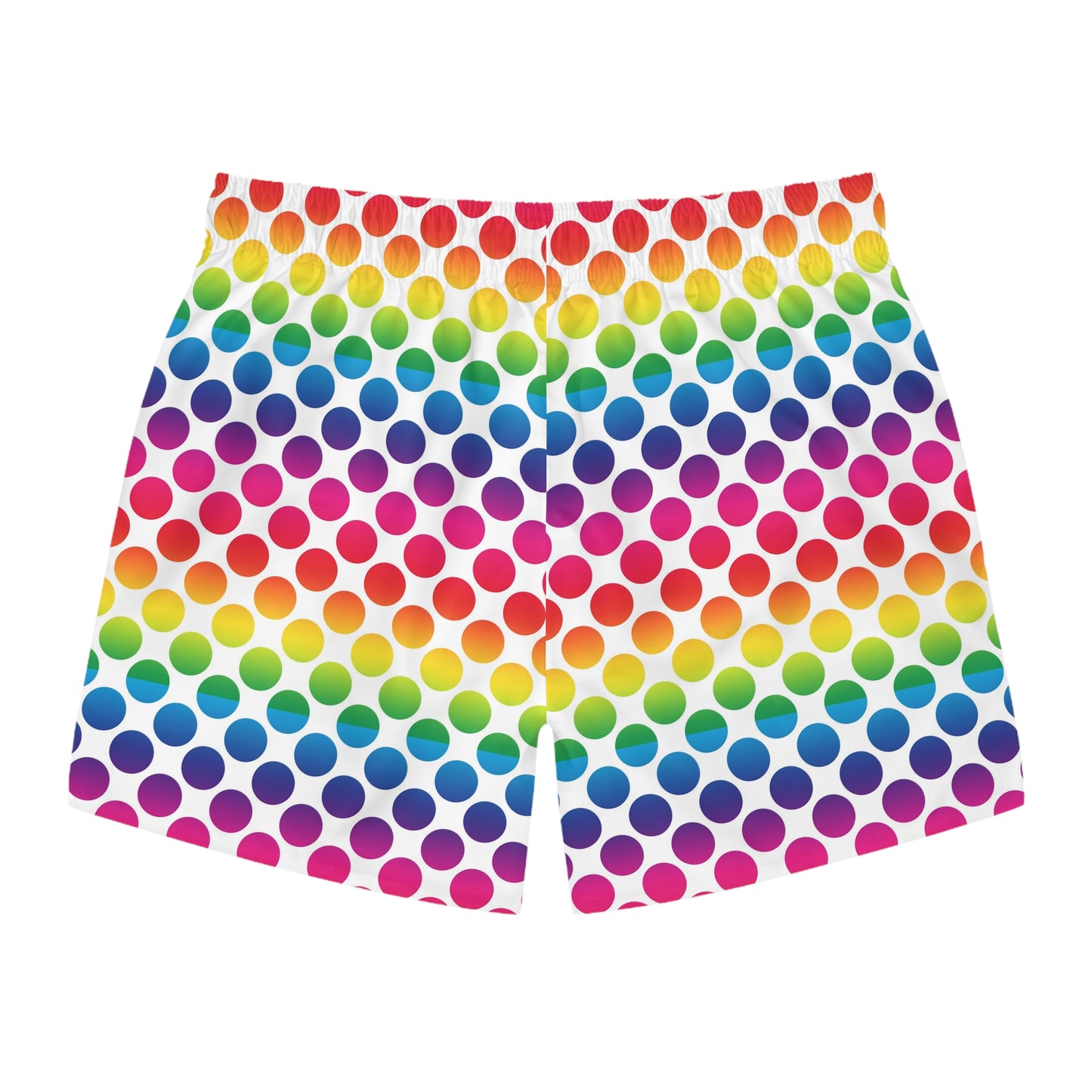 Vibrant Rainbow Polka Dot Swim Trunks, Fun Beachwear, Summer Pool Party Shorts, Gifts for Vacationers, Colorful Swimming Apparel