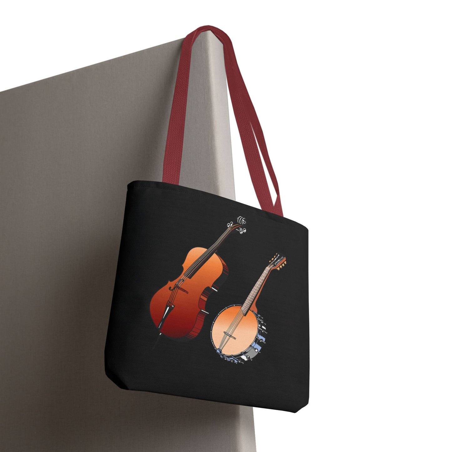 Musical Instruments Tote Bag, Music Lover Gift, Banjo and Cello Design, Stylish Grocery Tote, Concert Bag, Eco-Friendly Carryall