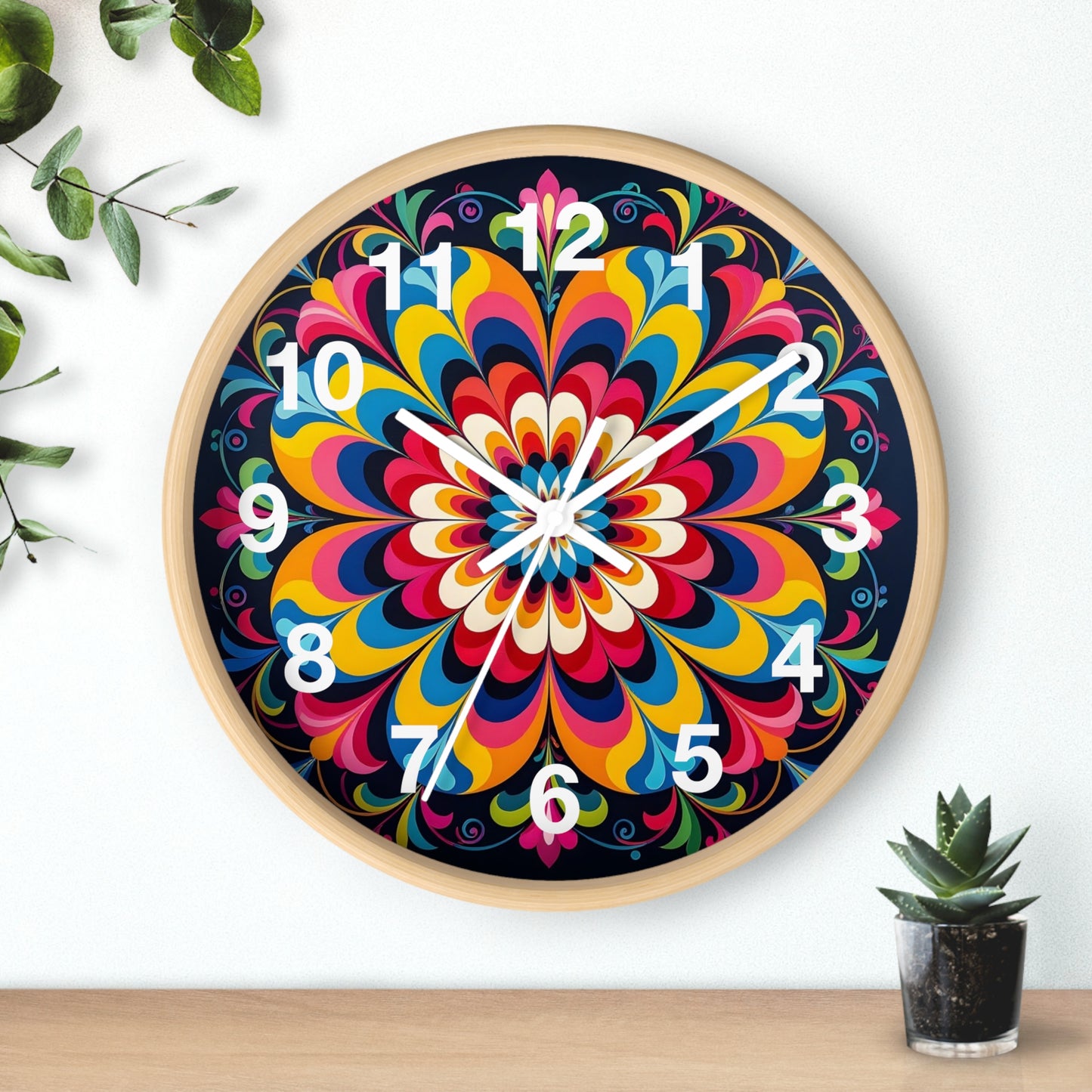 Colorburst Mandala Wall Clock — Vibrant Retro Boho Home Decor