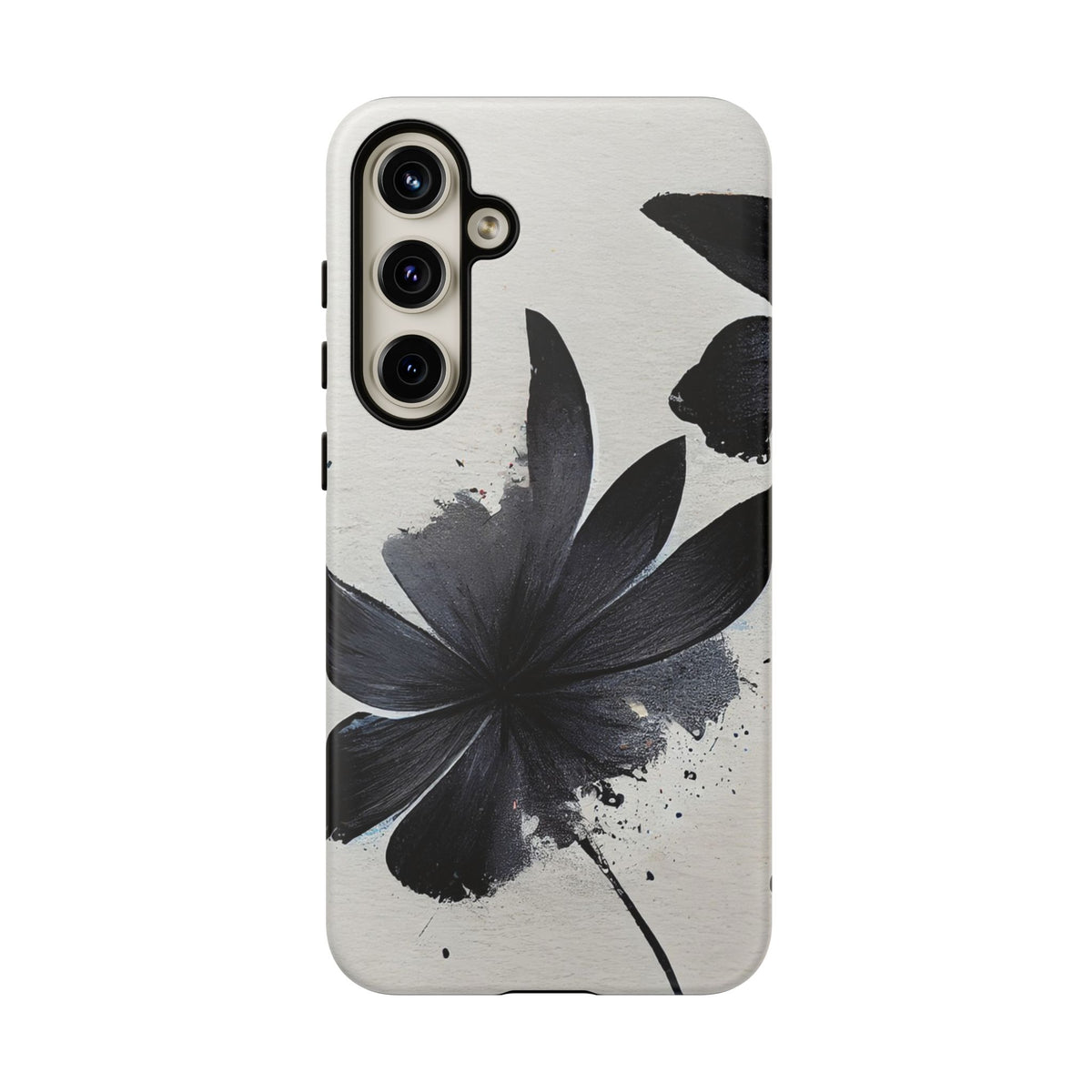 Monochrome Floral Tough Phone Case — Black Ink Flower Protective Cover