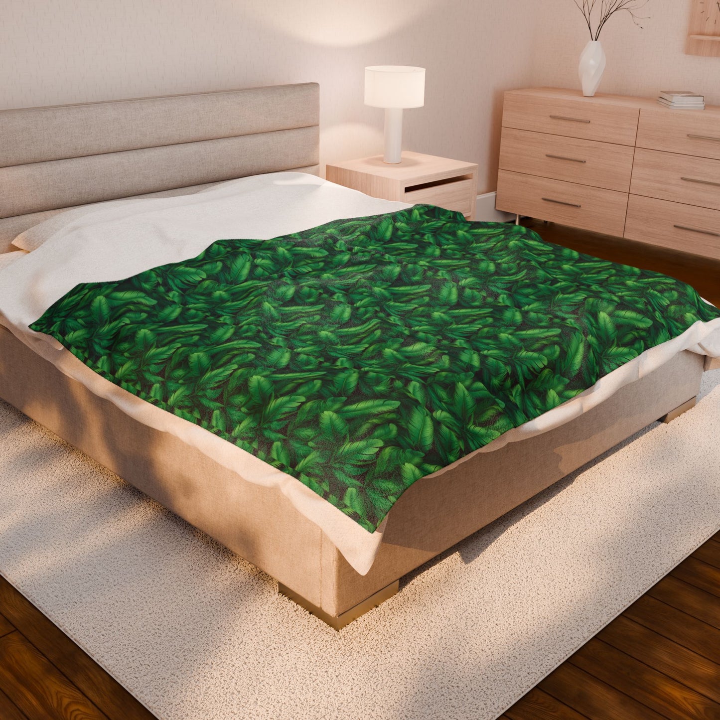 Lush Green Leaf Velveteen Plush Blanket, Cozy Home Decor, Gift for Plant Lovers, Tropical Vibes, Perfect for Holidays, Picnic, & Cozy Nights