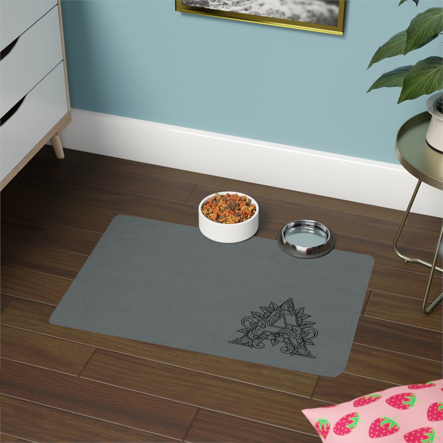 Monogram A Pet Food Mat – Decorative Non-Slip Feeding Placemat (12x18)