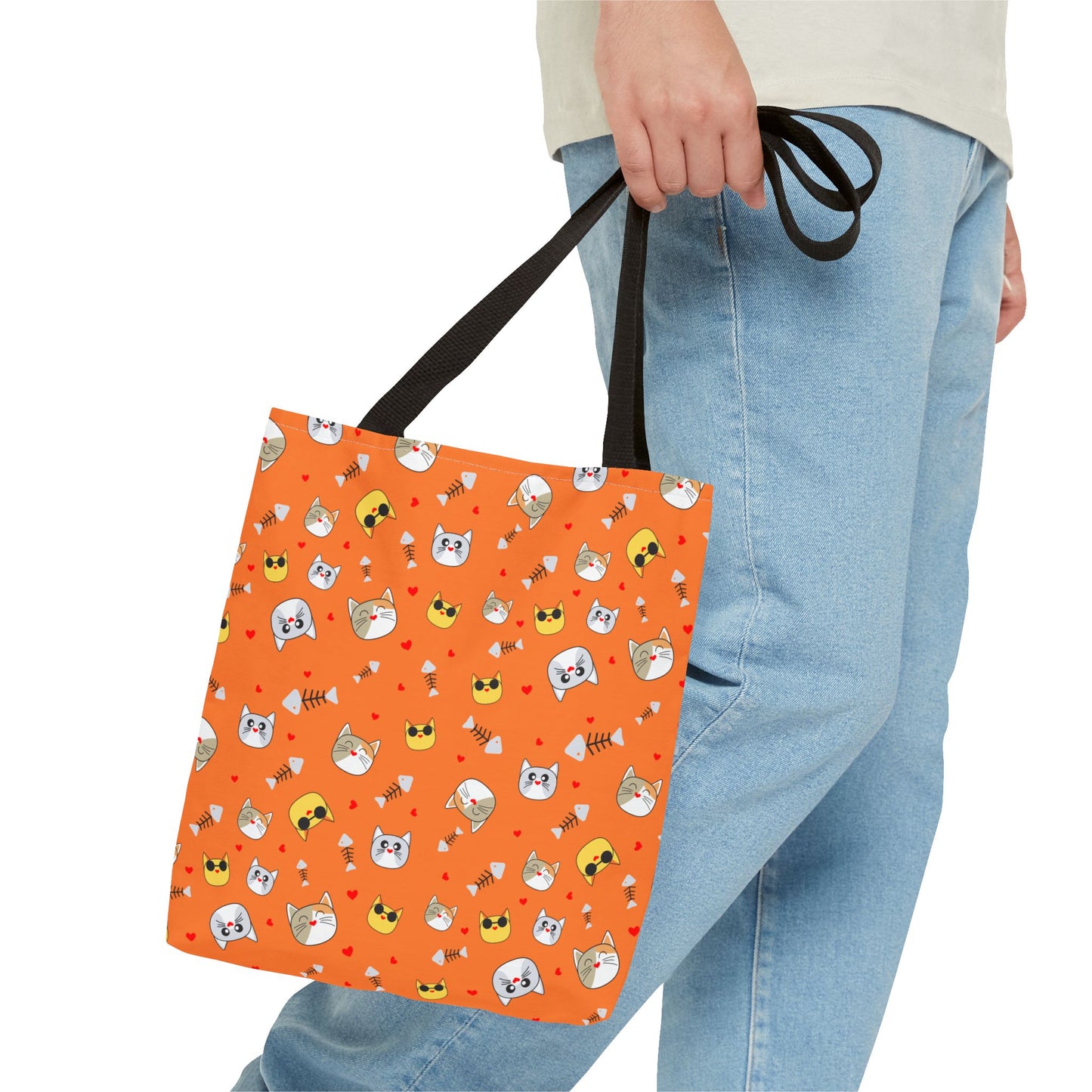 Cute Cat Pattern Tote Bag, Fun Shopping Bag, Gift for Cat Lovers, Halloween Decor, Reusable Everyday Tote