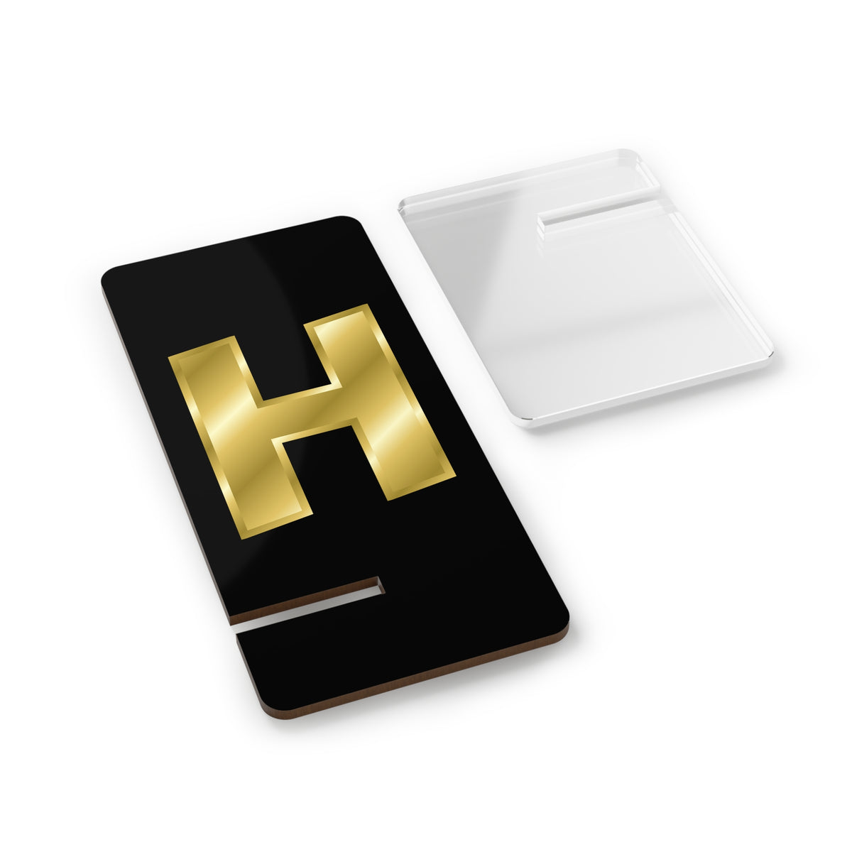 Stylish Mobile Display Stand for Smartphones, Perfect Desk Organizer, Tech Gift, Golden Letter H Design, Home Office Decor, Phone Holder