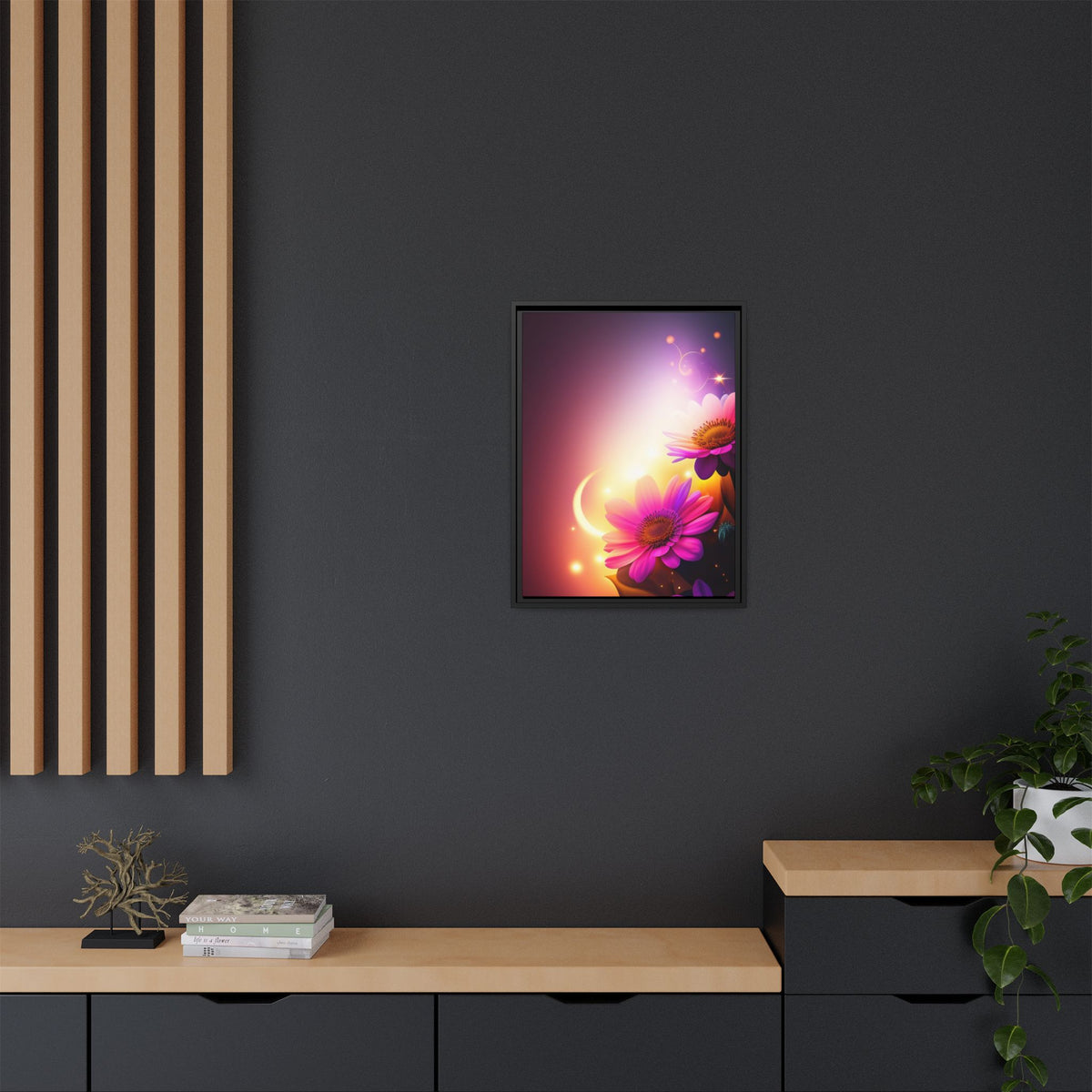 Framed Floral Canvas Art — Pink Daisies Sunset Wall Print