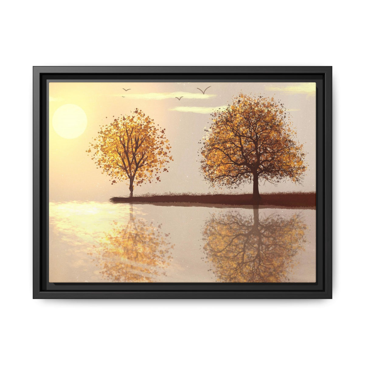 Framed Matte Canvas Wall Art — Golden Autumn Trees Reflection