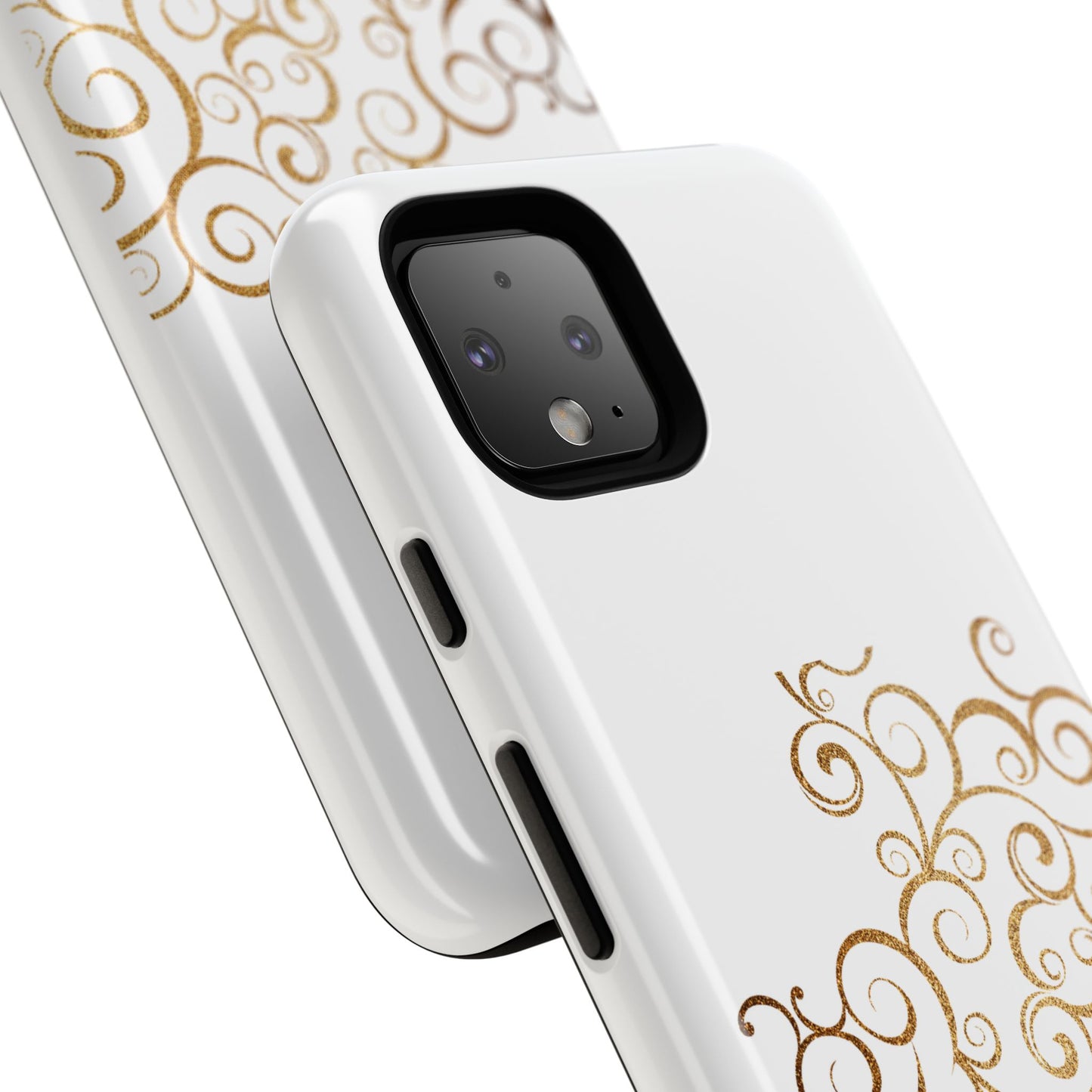 Elegant Floral Phone Case, Tough Cases, Gold Swirls, Stylish Protection, Trendy Gift, Chic Accessory
