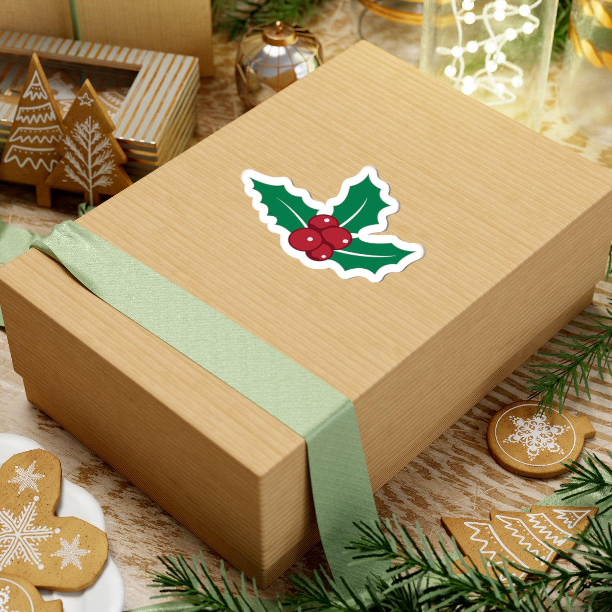 Holiday Holly Kiss-Cut Stickers, Festive Decor, Laptop Stickers, Gift Wrapping, Christmas Decorations, Winter Joy