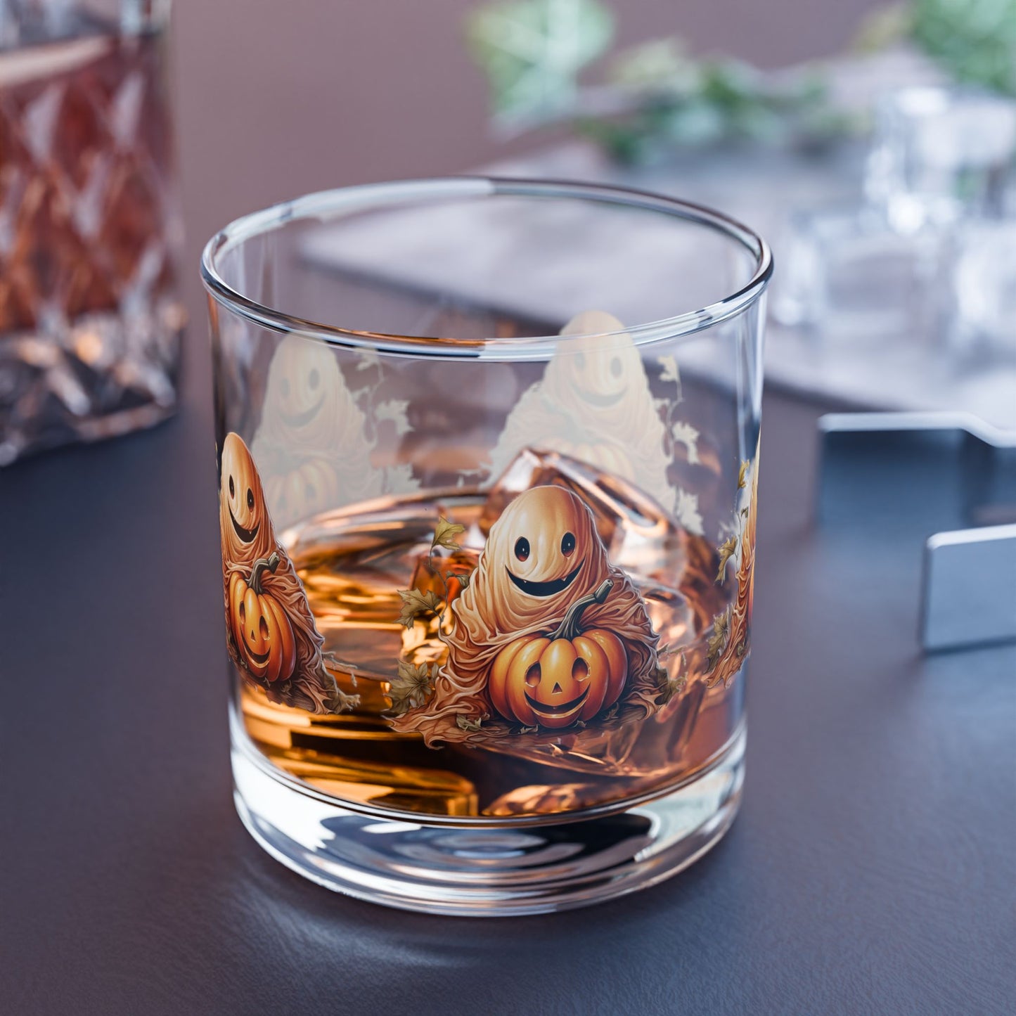 Halloween Ghost Rocks Glass - Cute Pumpkin Design, 10oz Whiskey Glass, Fall Decor, Autumn Gift, Spooky Home Bar
