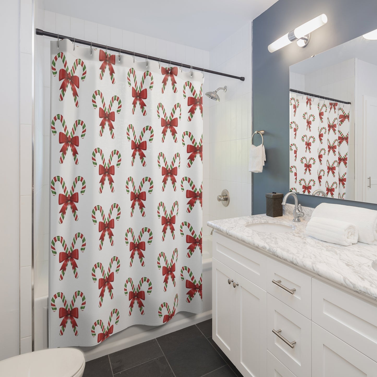 Festive Candy Cane Shower Curtain, Holiday Decor, Bathroom Accessories, Christmas Gift, Winter Decorations, Seasonal Home Style